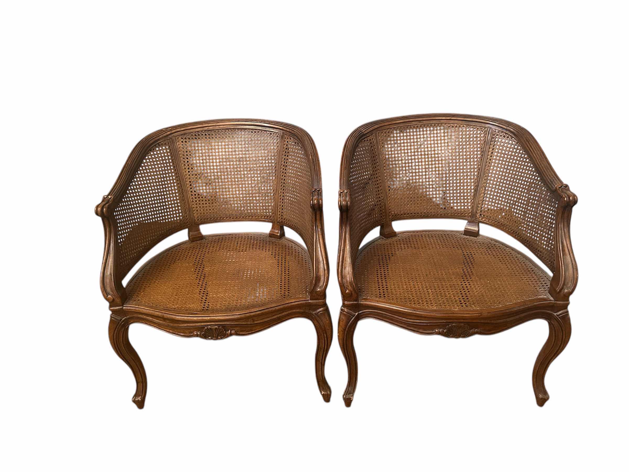 Photo 1 of 2-DREXEL HERITAGE CANE FRENCH LOUIS XV BARREL ARM CHAIRS