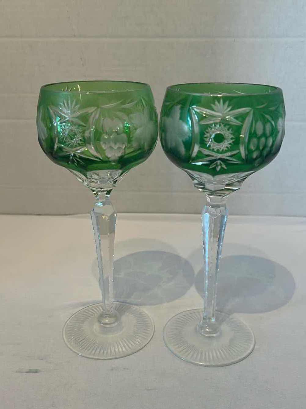 Photo 1 of 2- AJKA MARSALA GRAPES CUT TO CLEAR EMERALD WINE GLASS
