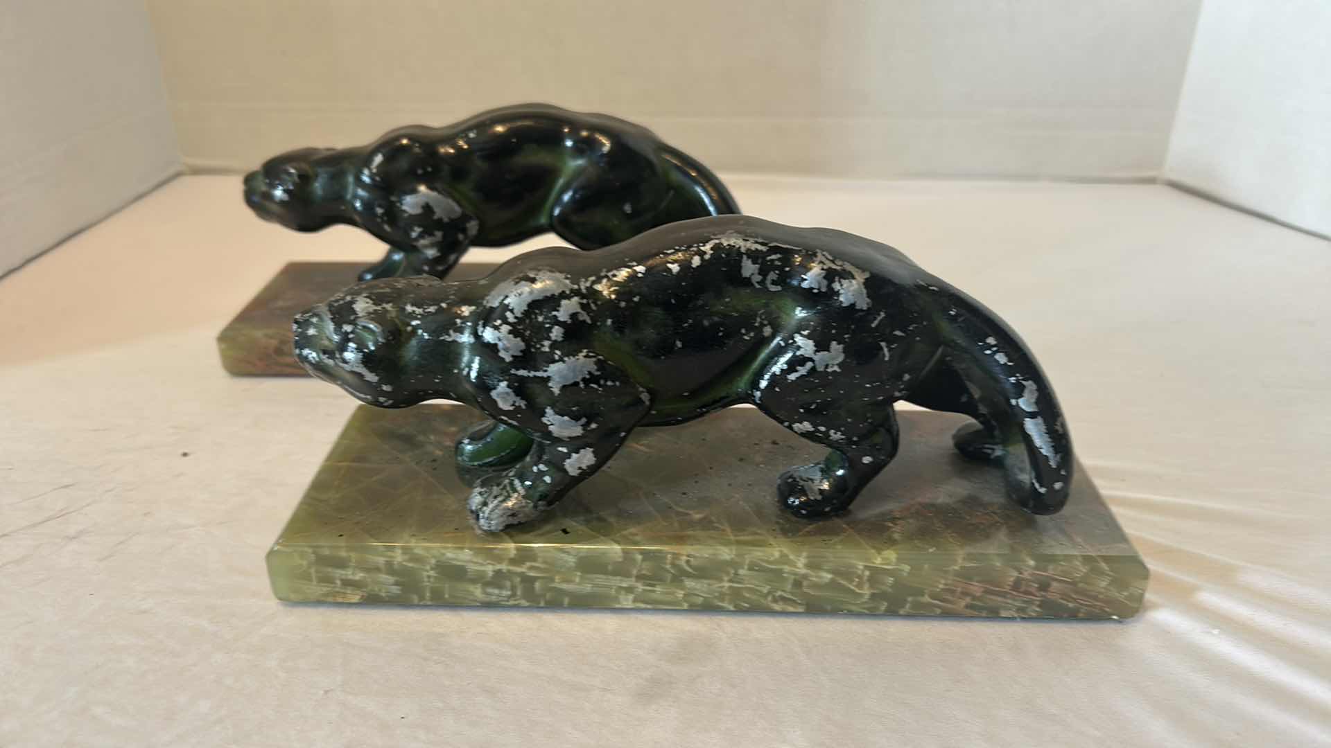 Photo 1 of 2- VINTAGE BLACK PANTHER FIGURINES MOUNTED ON ONYX BASES 