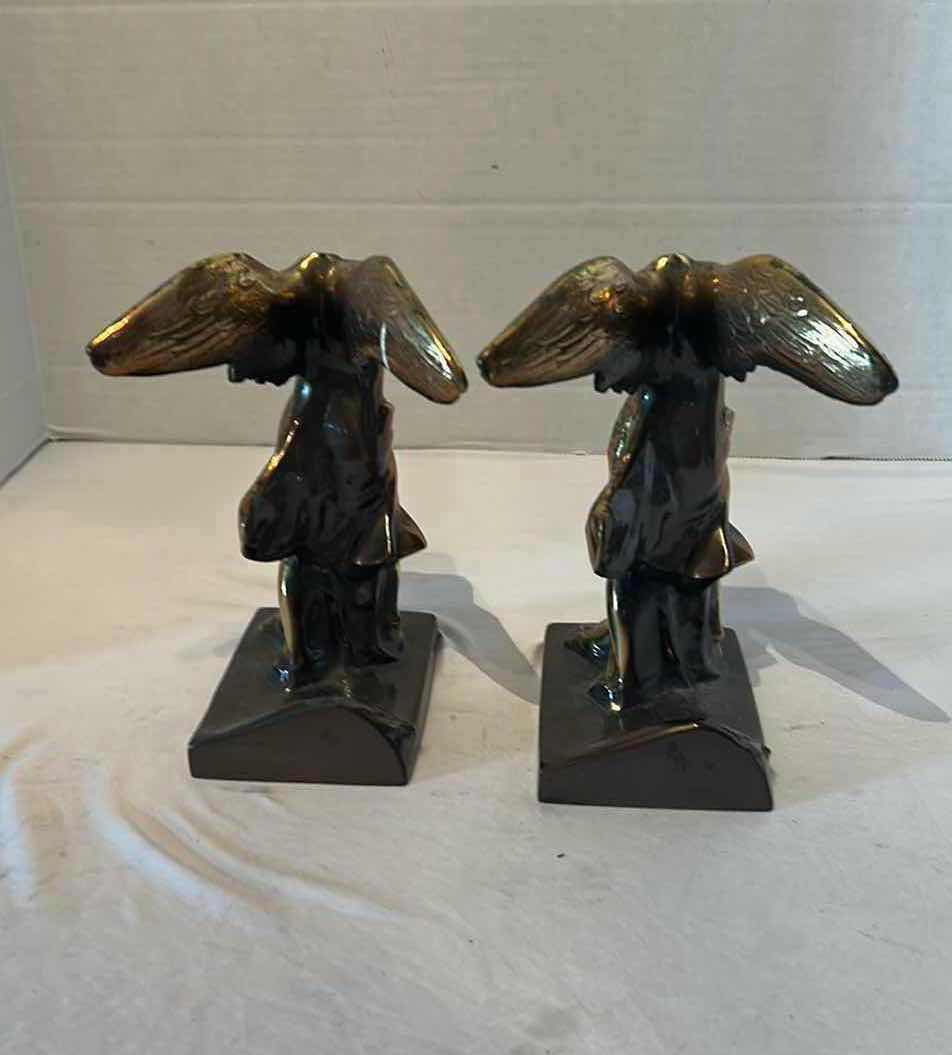 Photo 1 of 2-VINTAGE NIKE VICTORY OF SAMOTHRACE WINGED SOLID BRONZE STATUES H 7.28"