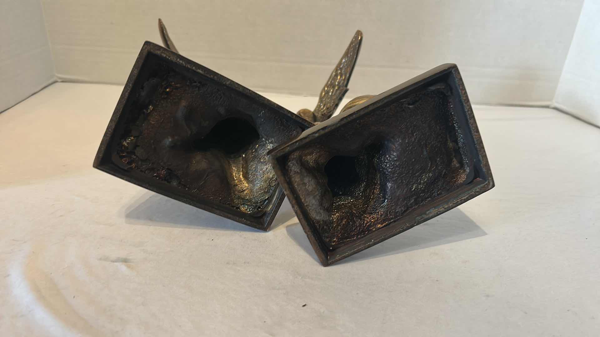 Photo 1 of 2-VINTAGE NIKE VICTORY OF SAMOTHRACE WINGED SOLID BRONZE STATUES H 7.28"