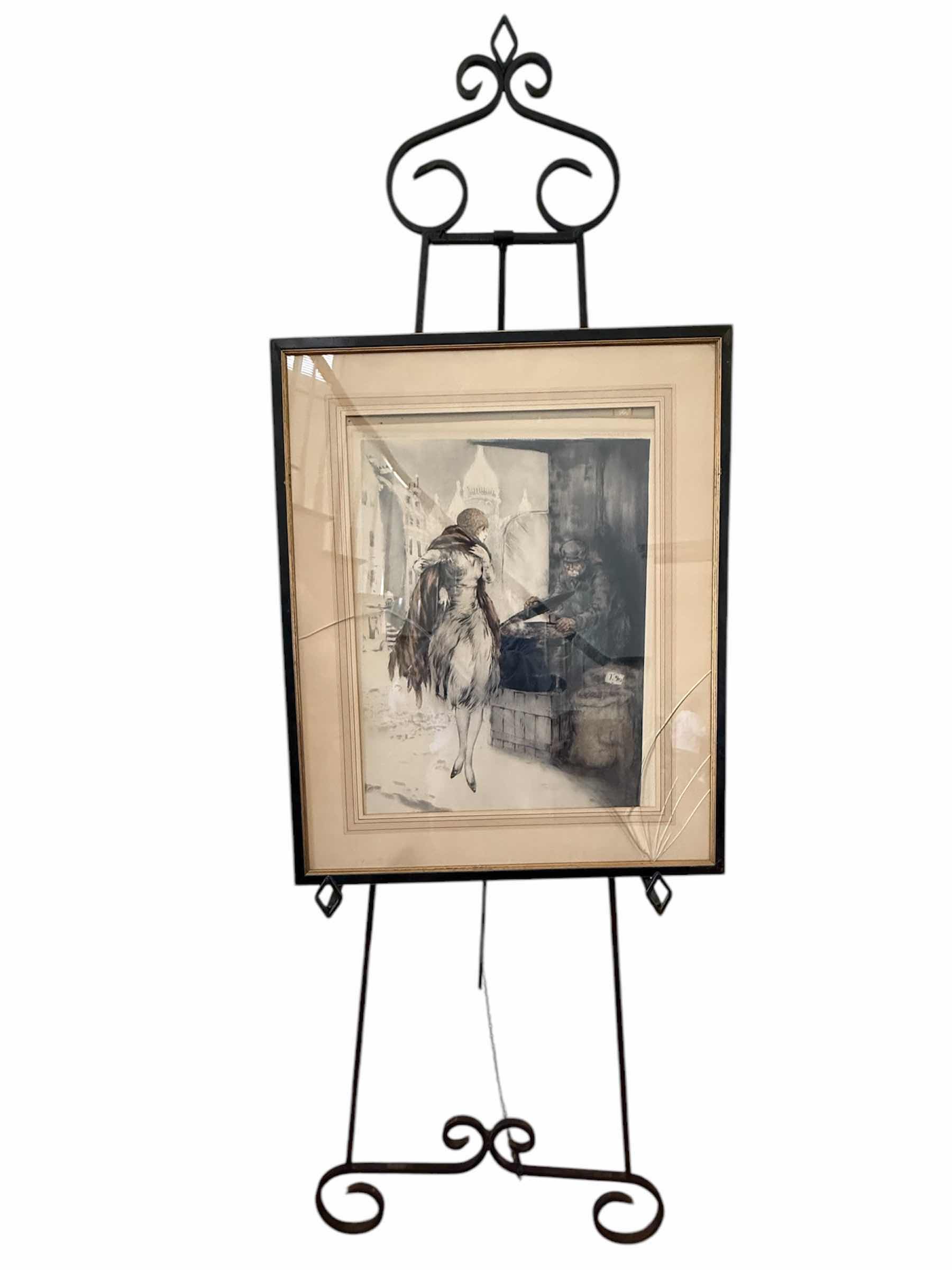 Photo 1 of FRAMED "THE CHESTNUT VENDOR" SIGNED LOUIS ICART ETCHING ARTWORK 22” x 27”