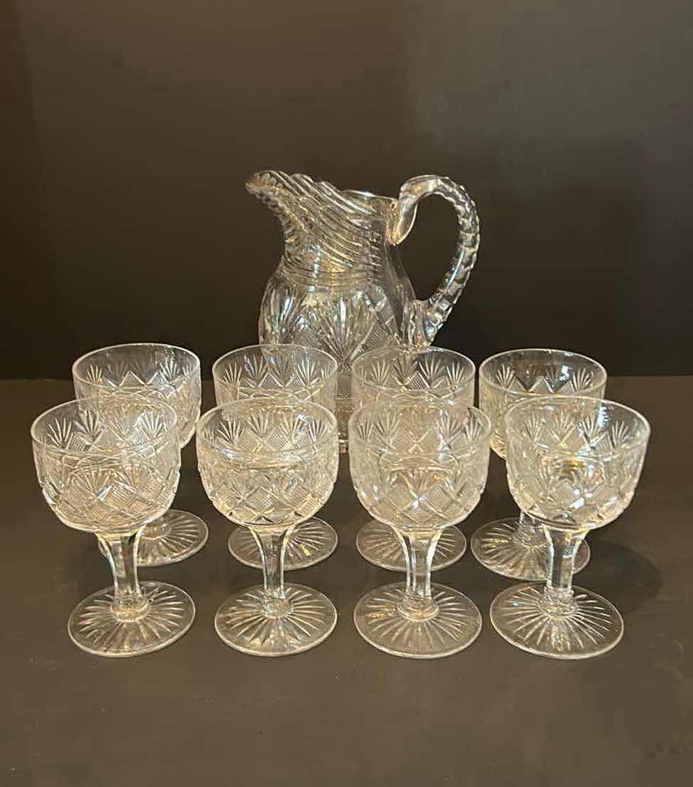 Photo 1 of 8- ANTIQUE AMERICAN BRILLIANT PERIOD CUT CRYSTAL STEMWARE W PITCHER