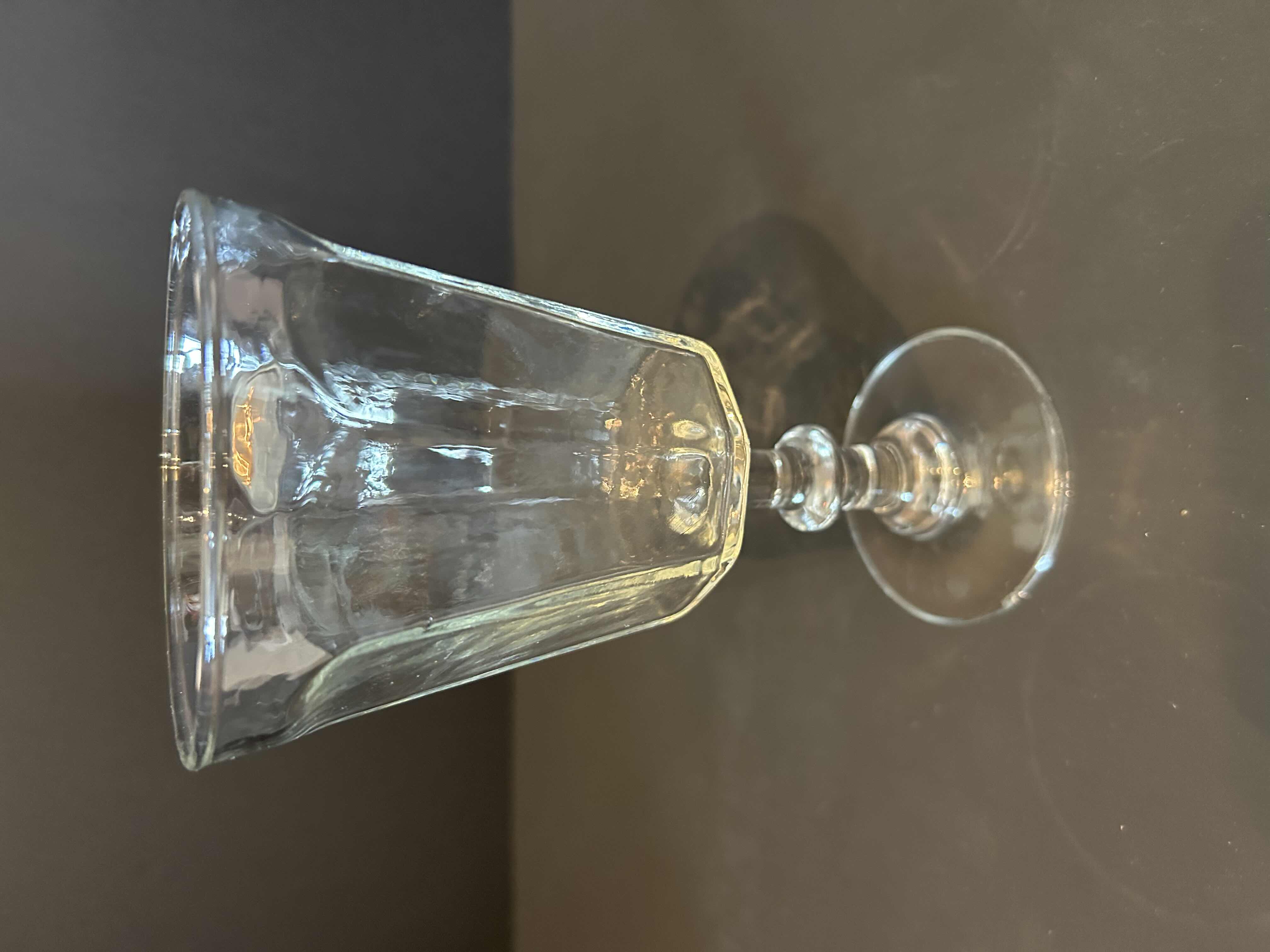 Photo 1 of 6- VINTAGE CLEAR GLASS WAFER STEM WATER GOBLETS