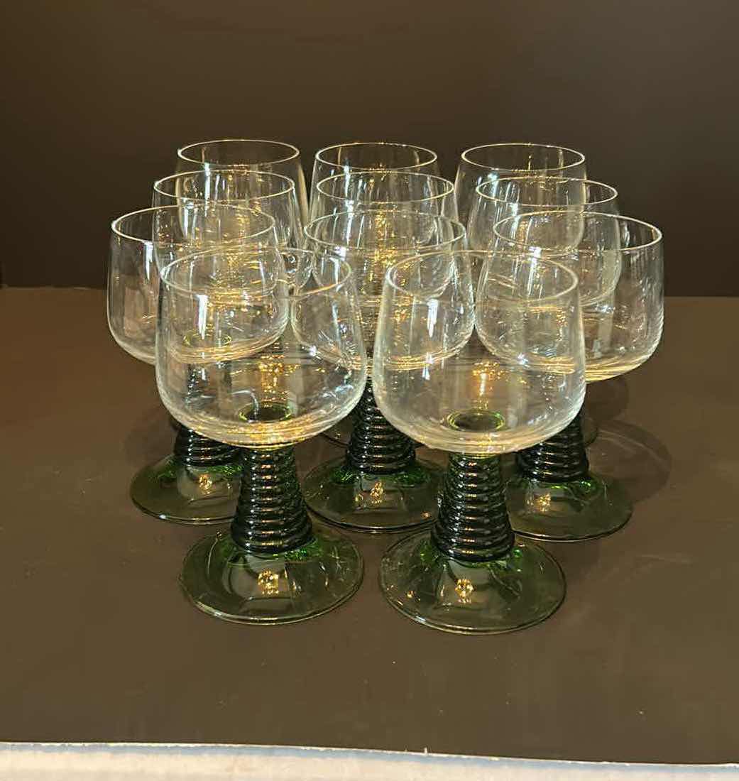 Photo 1 of 11- ROEMER GREEN VINTAGE BY CRISTAL D ARQUES BEEHIVE STEM WINE GLASSES