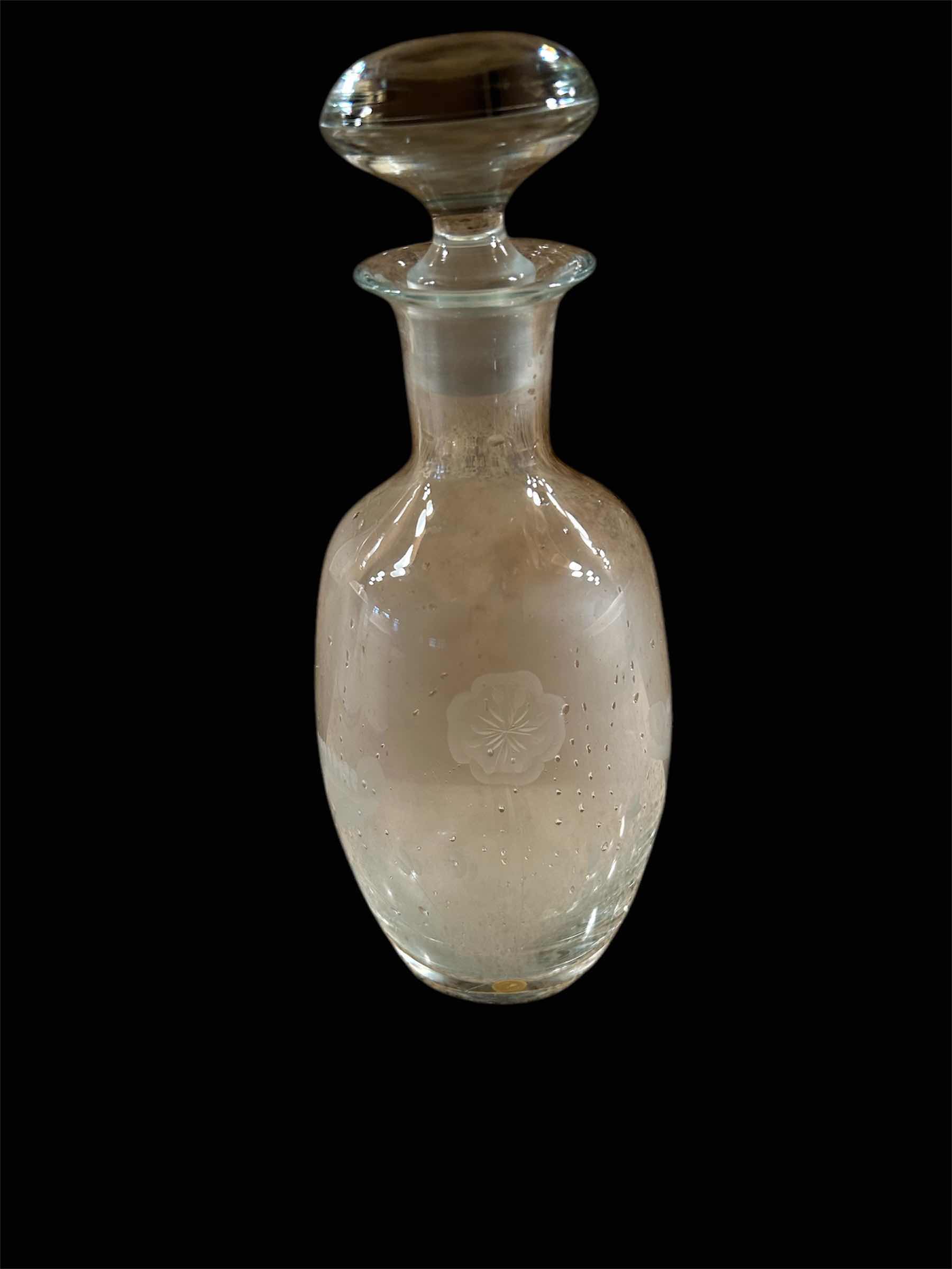 Photo 2 of 5-VINTAGE CRYSTAL ETCHED FLORAL WINE GLASSES AND DECANTER