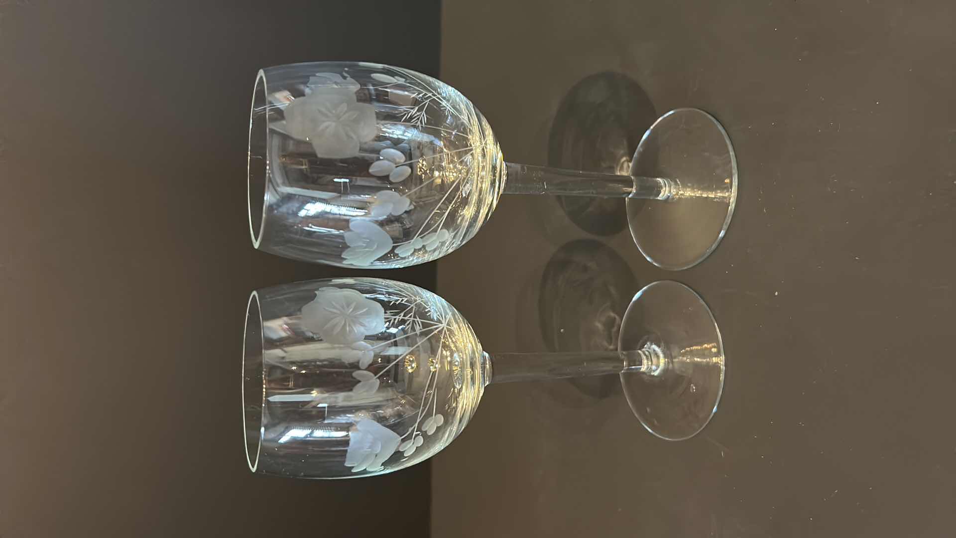 Photo 3 of 5-VINTAGE CRYSTAL ETCHED FLORAL WINE GLASSES AND DECANTER