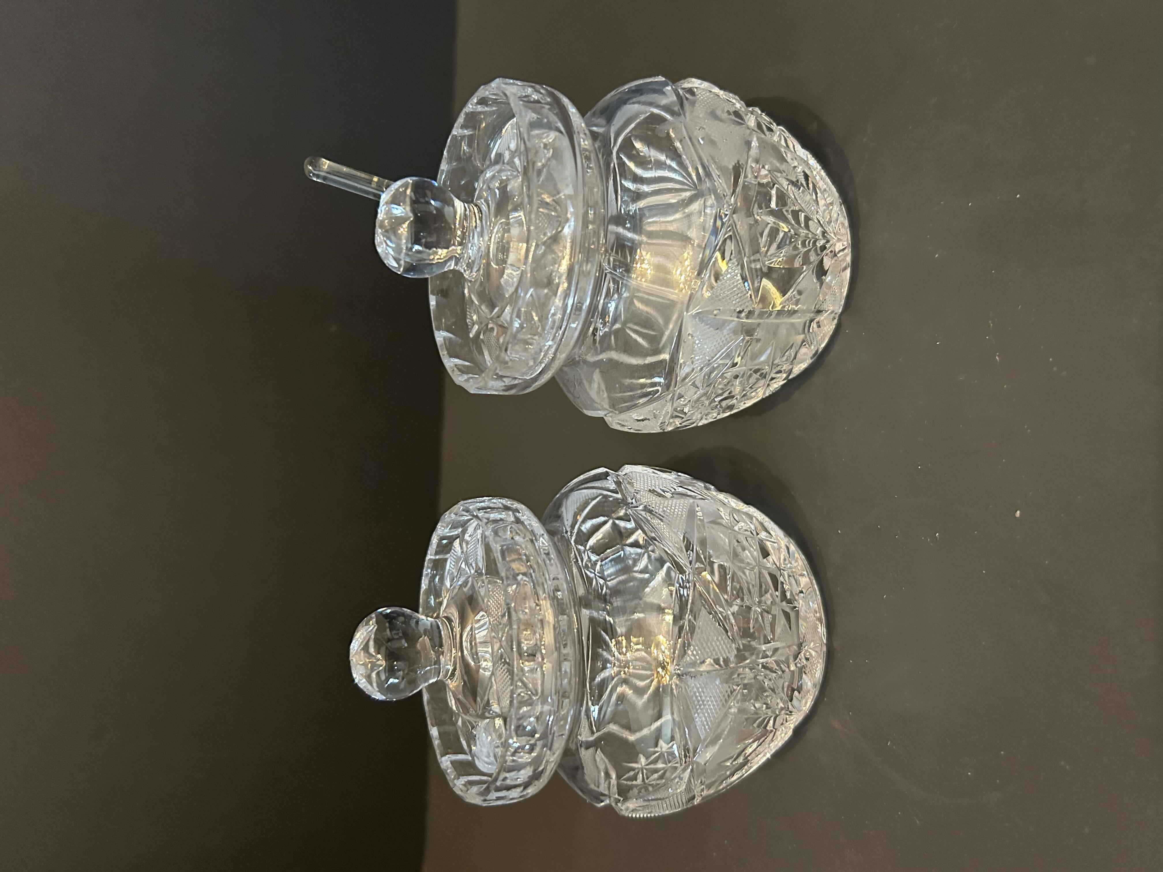 Photo 1 of 2-VINTAGE CRYSTAL CLEAR CONDIMENT JAR