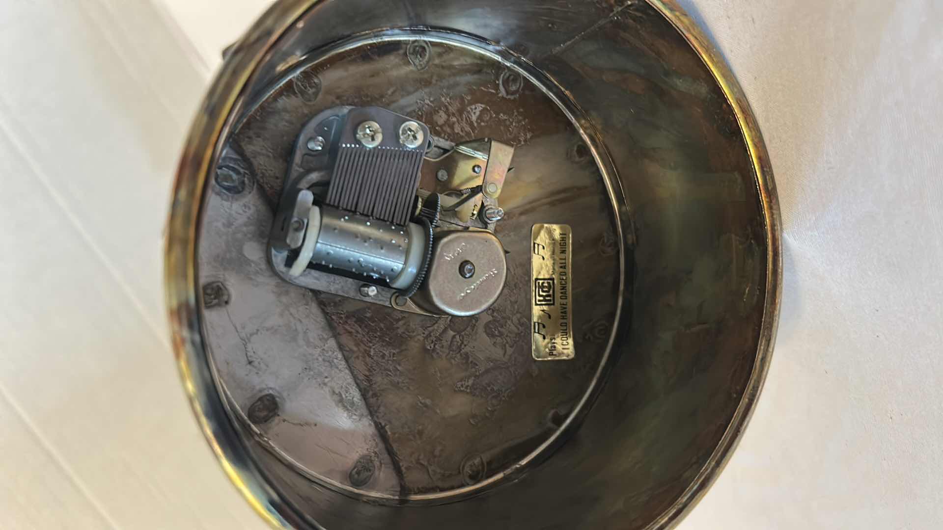 Photo 1 of VINTAGE 1970"s RUSTIC COPPER DANCING COUPLE MUSIC BOX H 16”