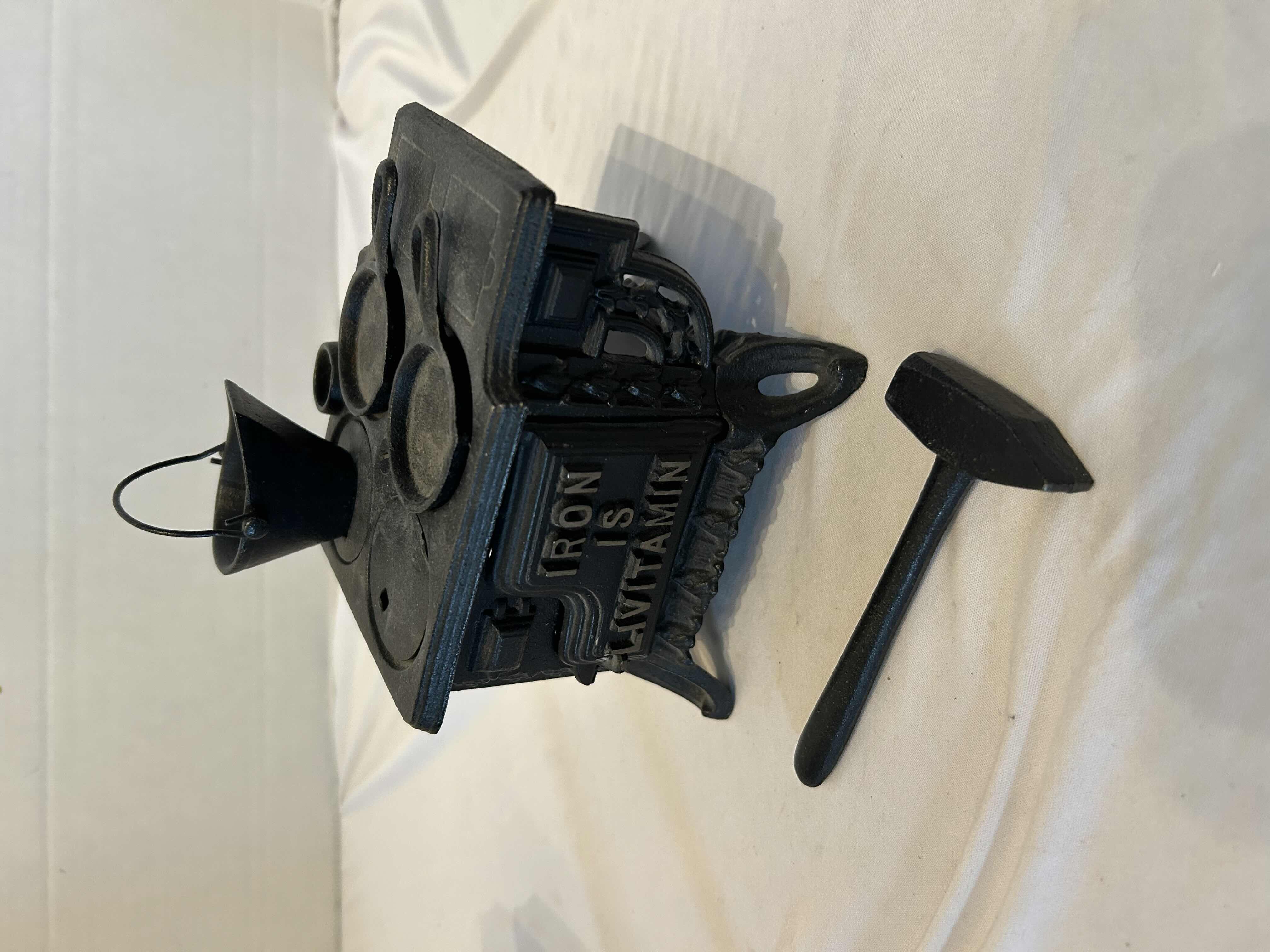 Photo 1 of CHINESE ARCHAIC BRONZE RITUAL WINE VESSEL, CAST IRON MINIATURE STOVE