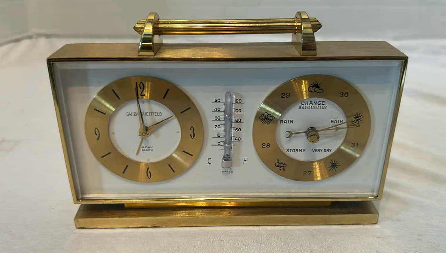 Photo 1 of VINTAGE SWIZA SHEFFIELD DESKTOP COMBO SLATM CLOCK BAROMETER THERMOMETER