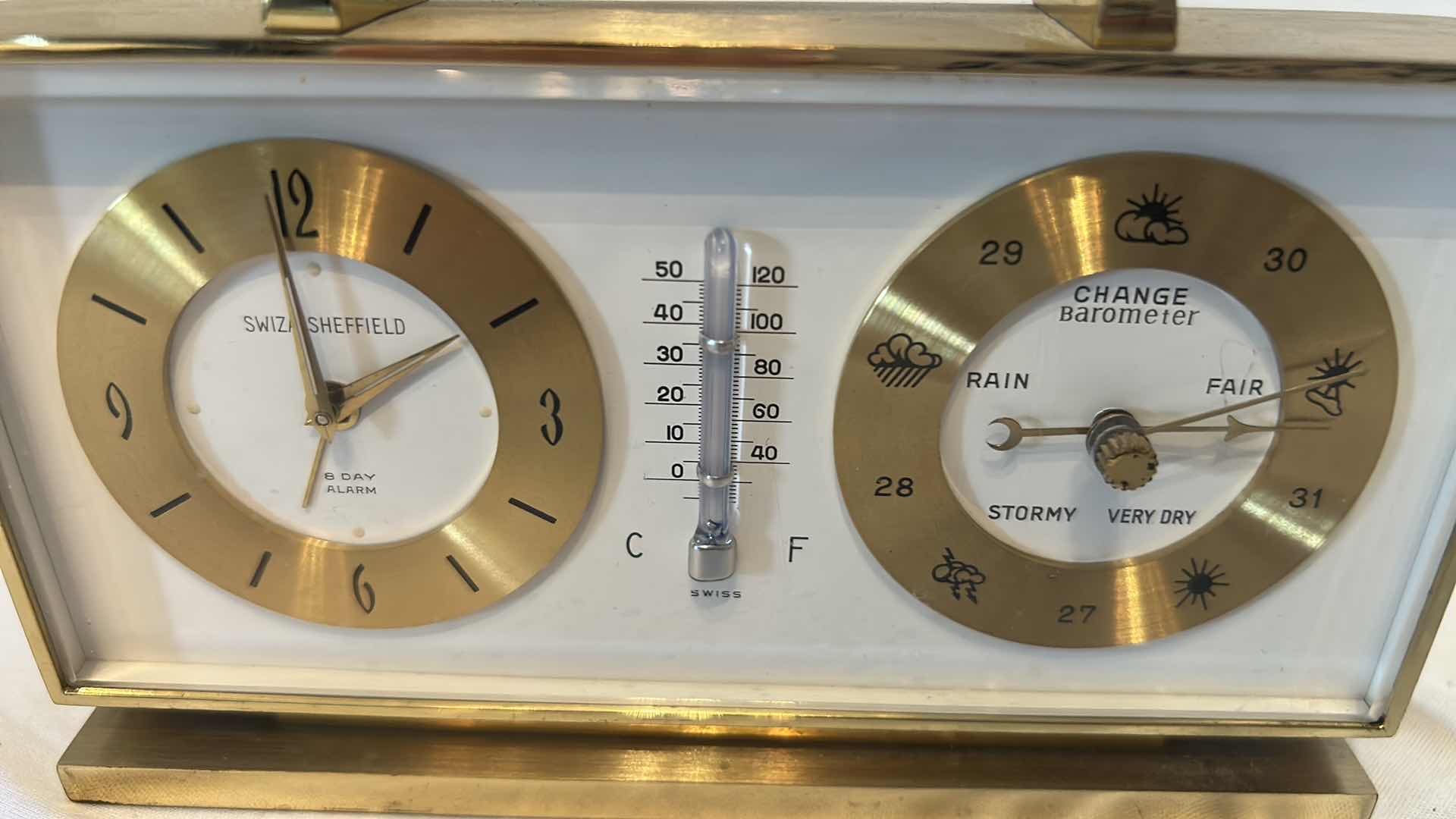 Photo 1 of VINTAGE SWIZA SHEFFIELD DESKTOP COMBO SLATM CLOCK BAROMETER THERMOMETER
