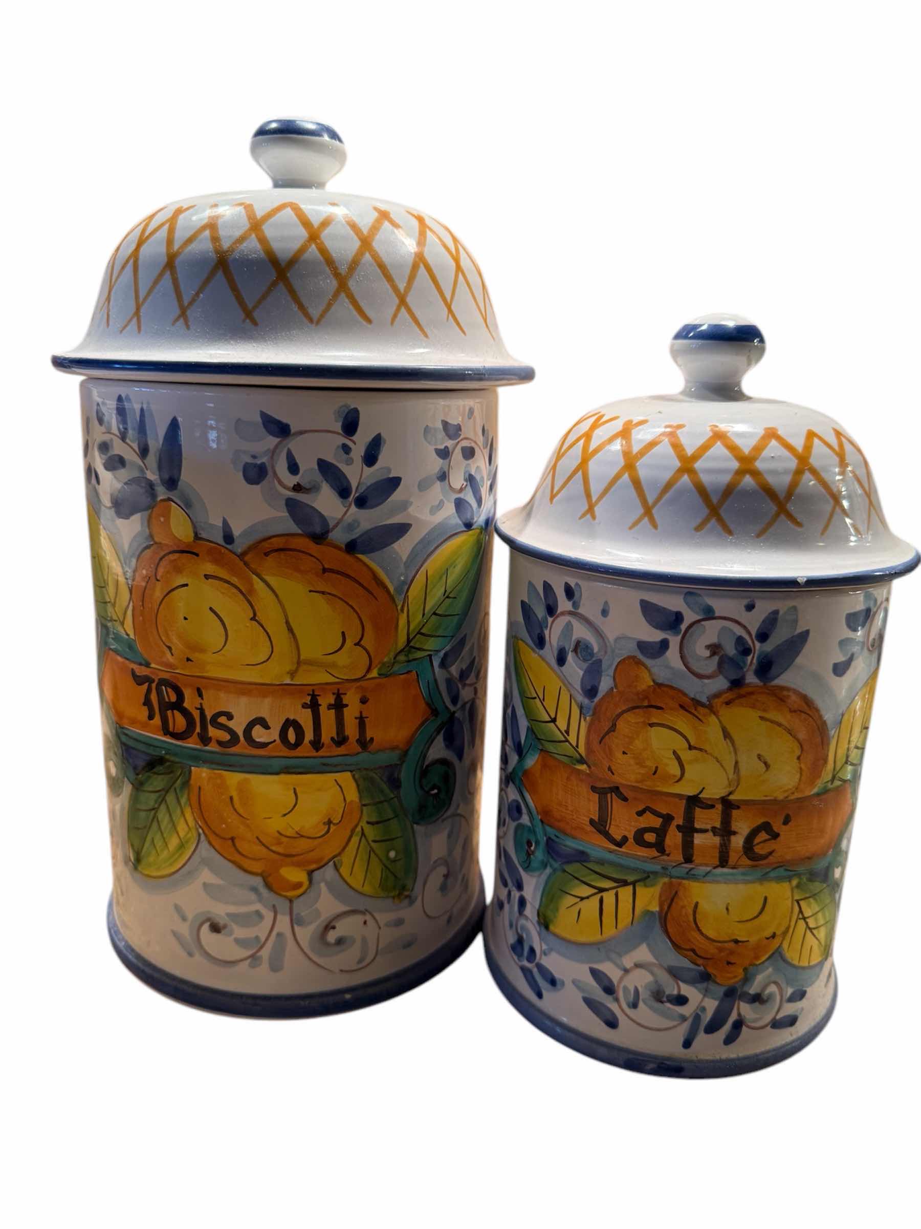 Photo 1 of 2-VINTAGE HOTEL EXPOSURE CERAMIC CANISTERS-MADE IN ITALY  H11”/9”