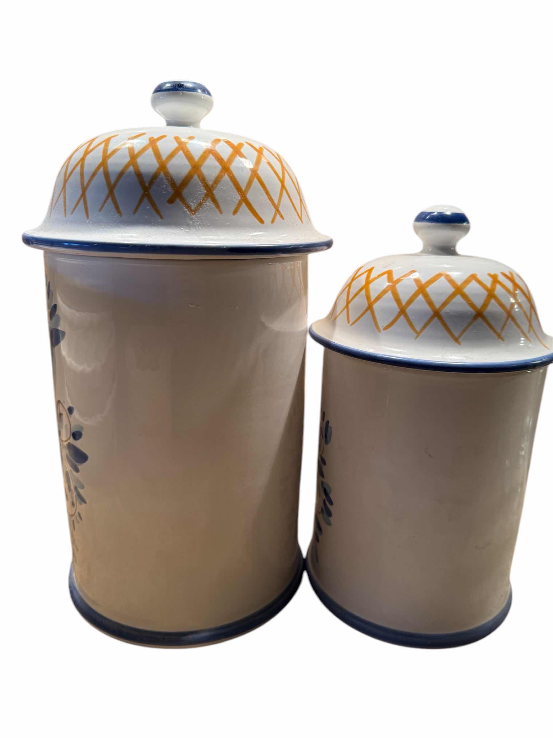 Photo 1 of 2-VINTAGE HOTEL EXPOSURE CERAMIC CANISTERS-MADE IN ITALY  H11”/9”