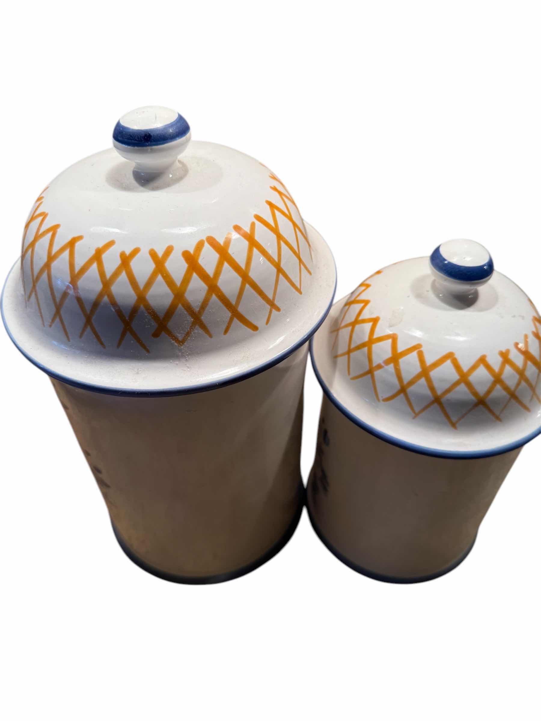 Photo 1 of 2-VINTAGE HOTEL EXPOSURE CERAMIC CANISTERS-MADE IN ITALY  H11”/9”