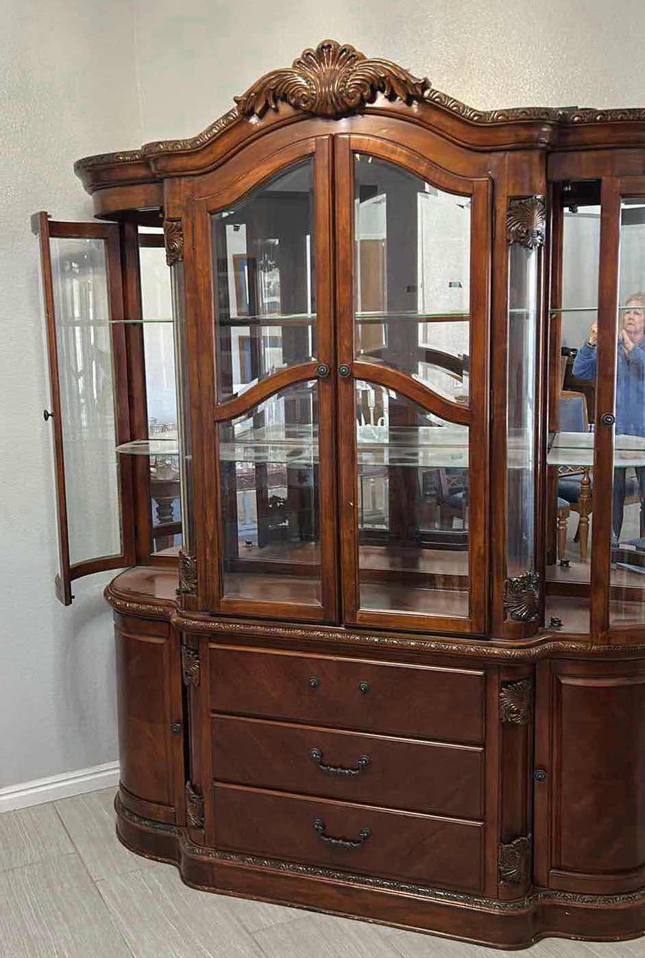 Photo 1 of CURVED GLASS 3 DRAWER MAHOGANY CHINA CABINET 88 X 84