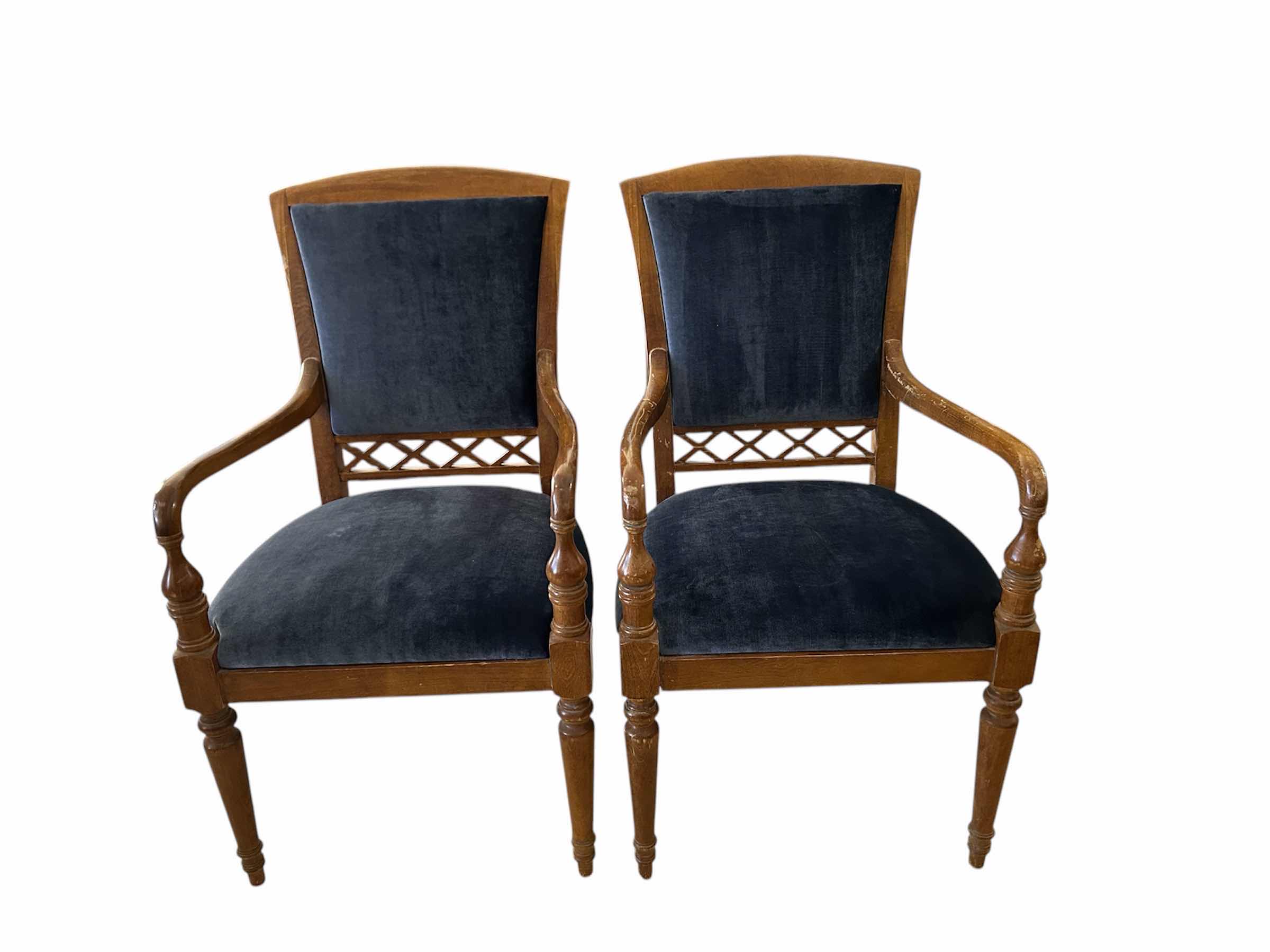 Photo 1 of 2- PENNSYLVANIA HOUSE ARM CHAIRS W BLUE VELVET FABRIC