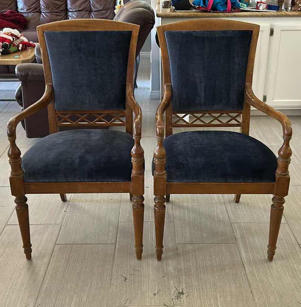 Photo 1 of 2- PENNSYLVANIA HOUSE ARM CHAIRS W BLUE VELVET FABRIC