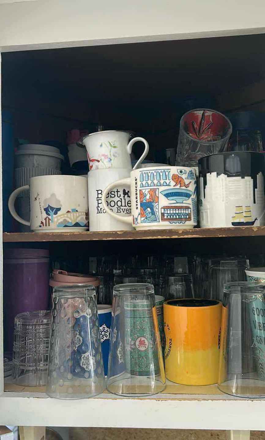 Photo 1 of CONTENTS OF CABINET ASSORTED GLASSWARE COFFEE MUGS
