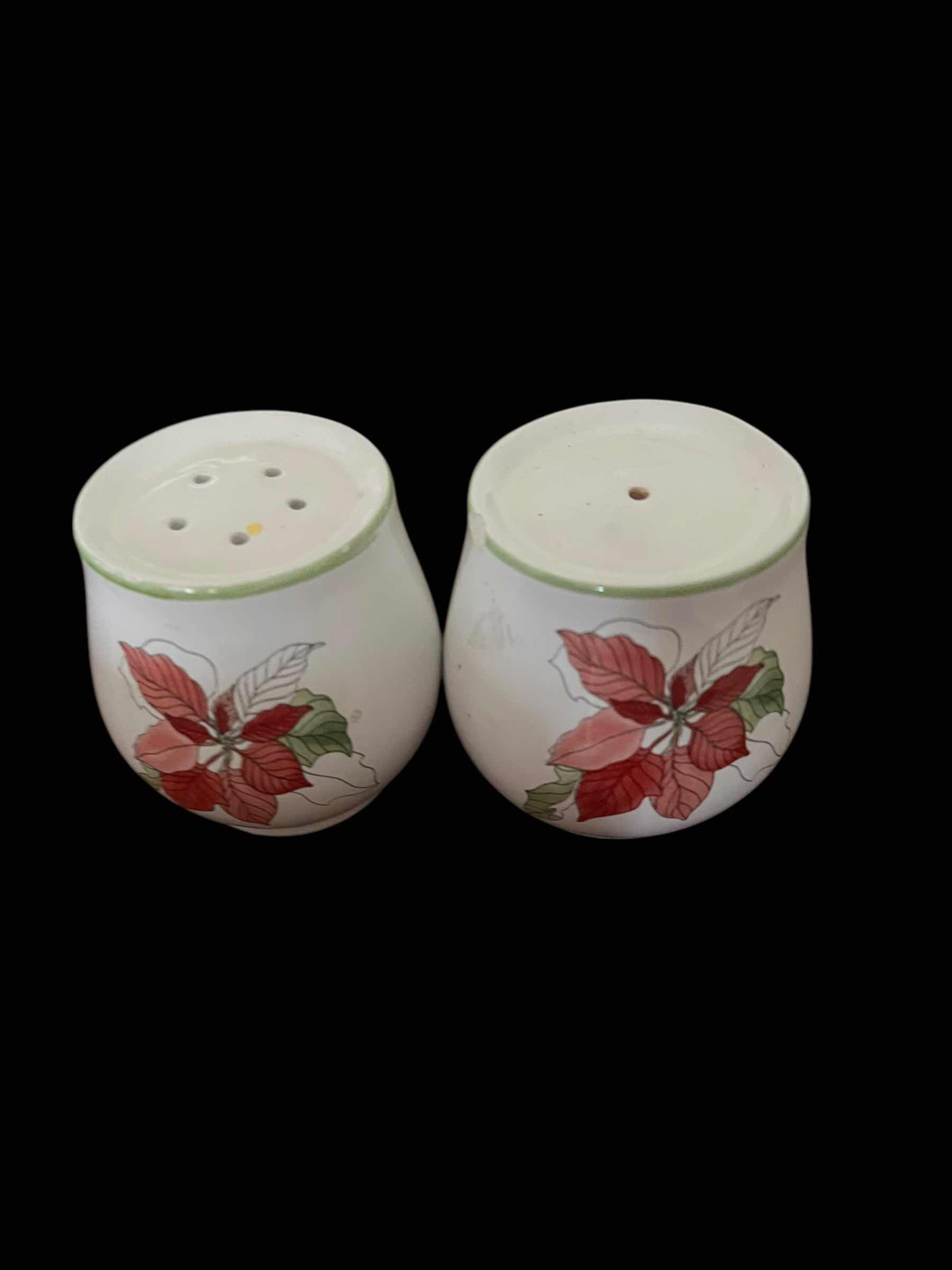 Photo 1 of BLOCK SPAL-PROTUGAL VINTAGE POINSETTIA SALT AND PEPPER SHAKER