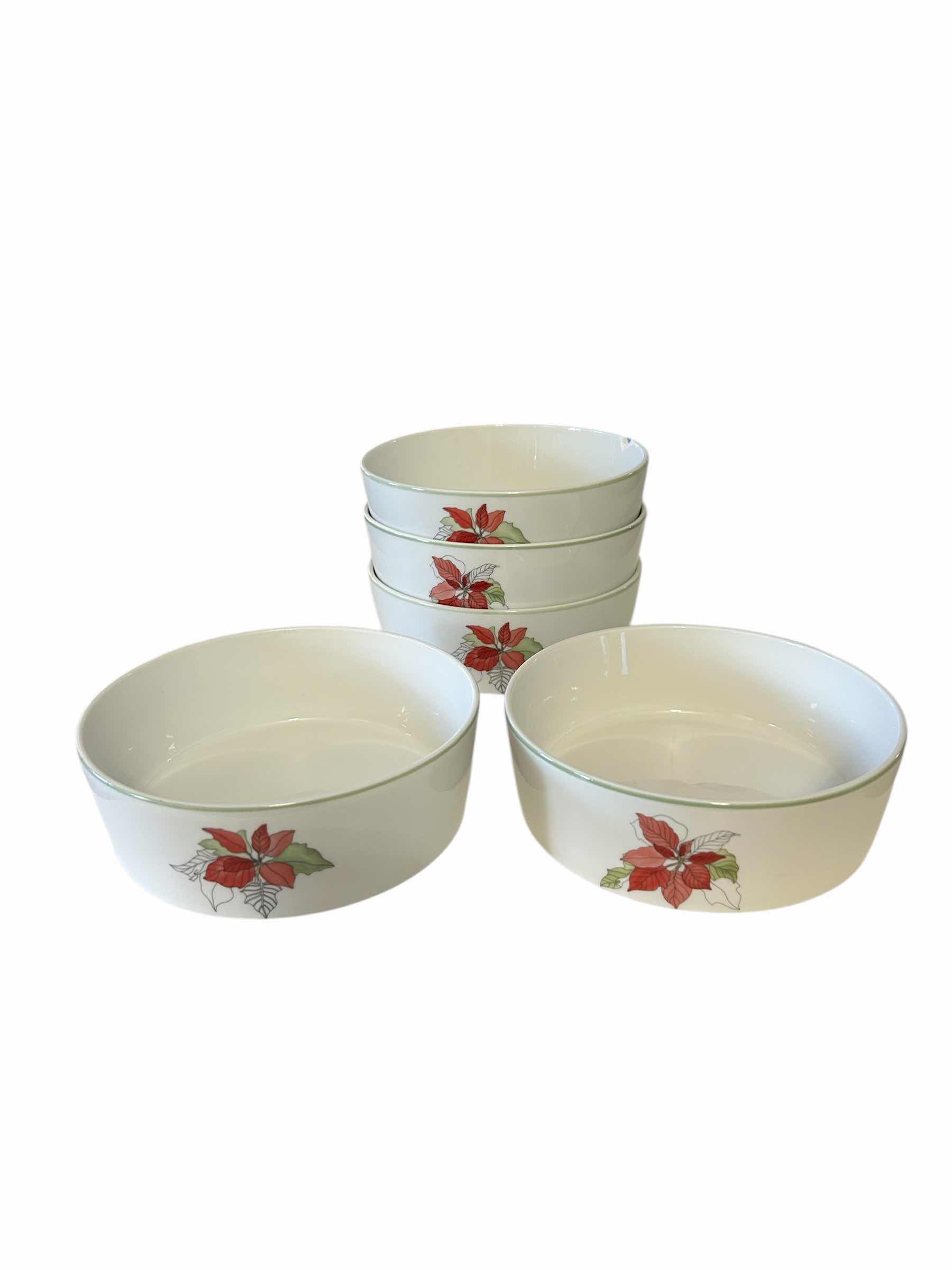 Photo 1 of 5-BLOCK SPAL-PORTUGAL- VINTAGE POINSETTIA MARY GOERTZEN CEREAL BOWLS-PART OF DISHES SET