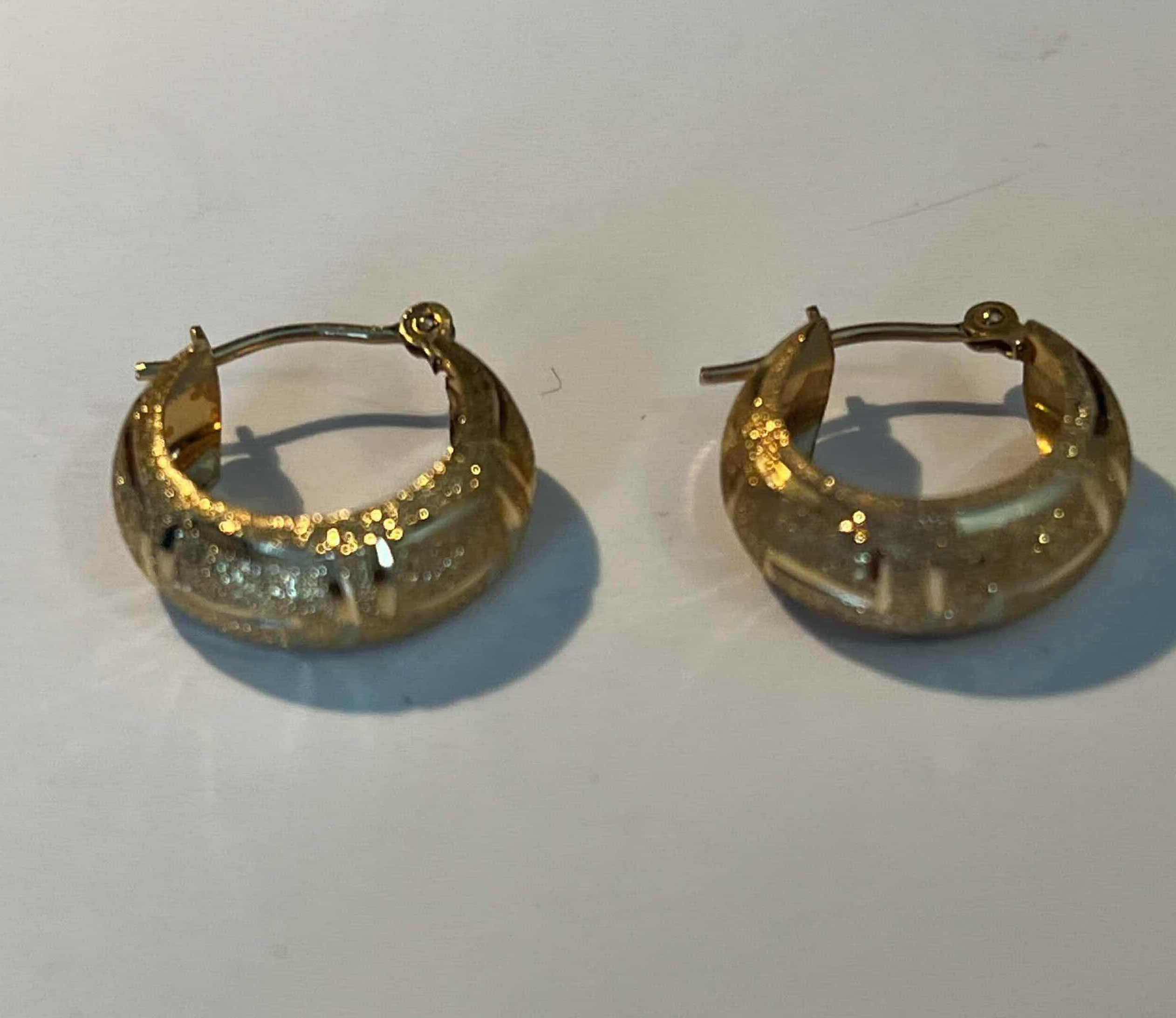 Photo 1 of 14K GOLD GREEK KEY HOOP EARRINGS