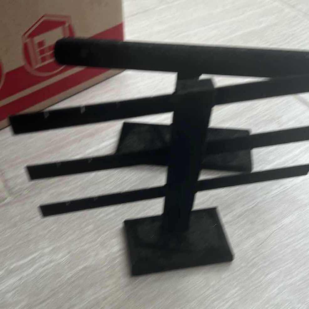 Photo 1 of CONTENTS OF VARIOUS BLACK FELT JEWELRY STANDS-BRACELET TREE, NECKLACE BUST EARRING TREES.