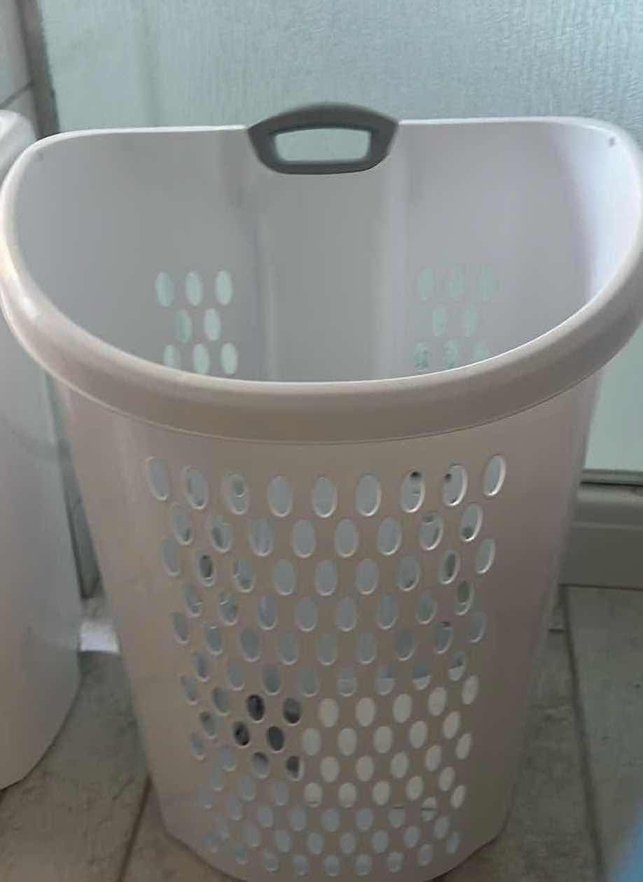 Photo 1 of 2-36”H PLASTIC ROLLER HAMPERS WITH HANDLE.