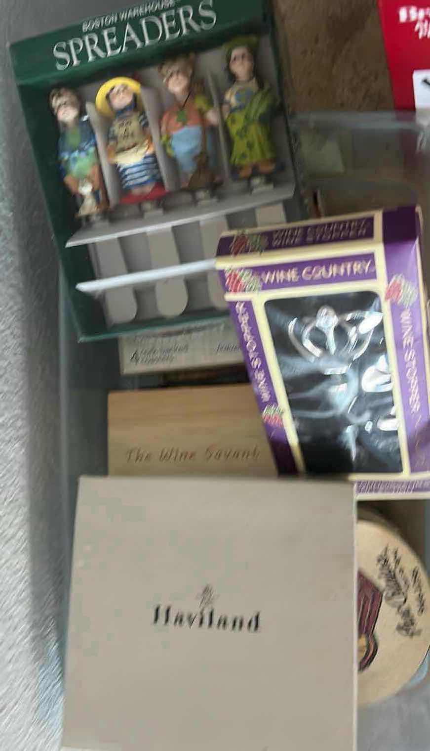 Photo 1 of CONTENTS OF BOX. WINE AND CHEESE ACCESSORIES.