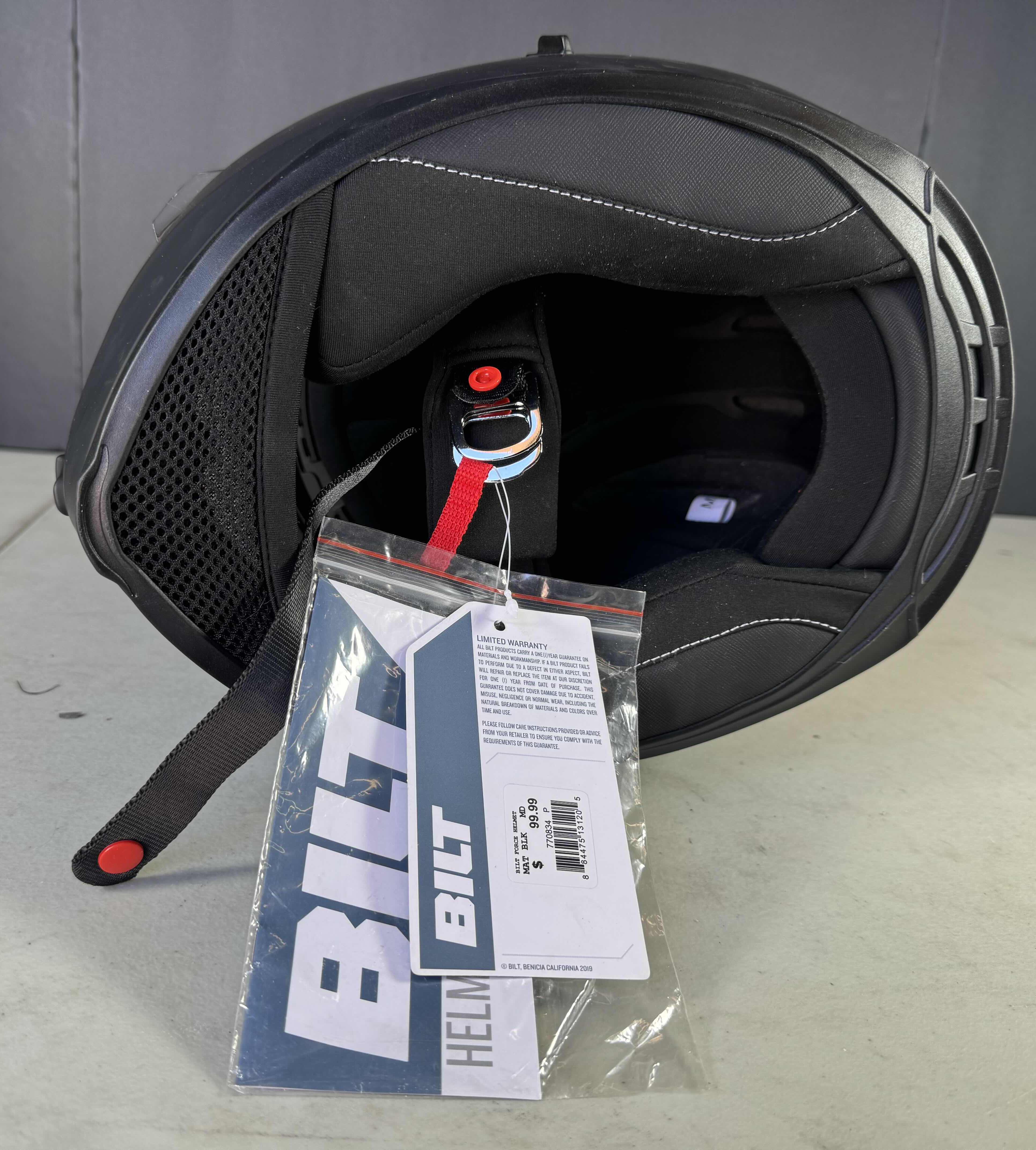 Photo 1 of BILT MATTE BLACK MOTORCYCLE HELMET WITH COVER SIZE MEDIUM
