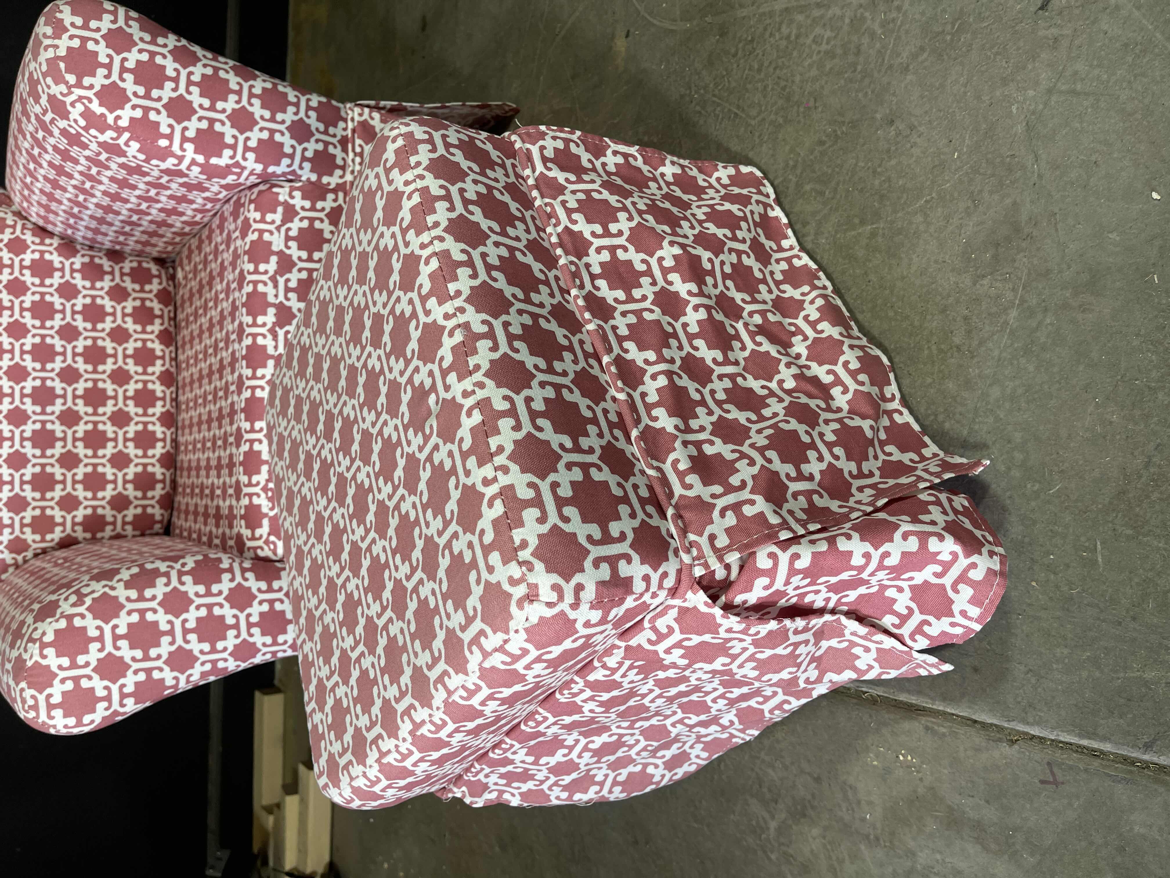 Photo 1 of CHILD’S PINK UPHOLSTERED CHAIR H29” X W24” & OTTOMAN H12” X W13”