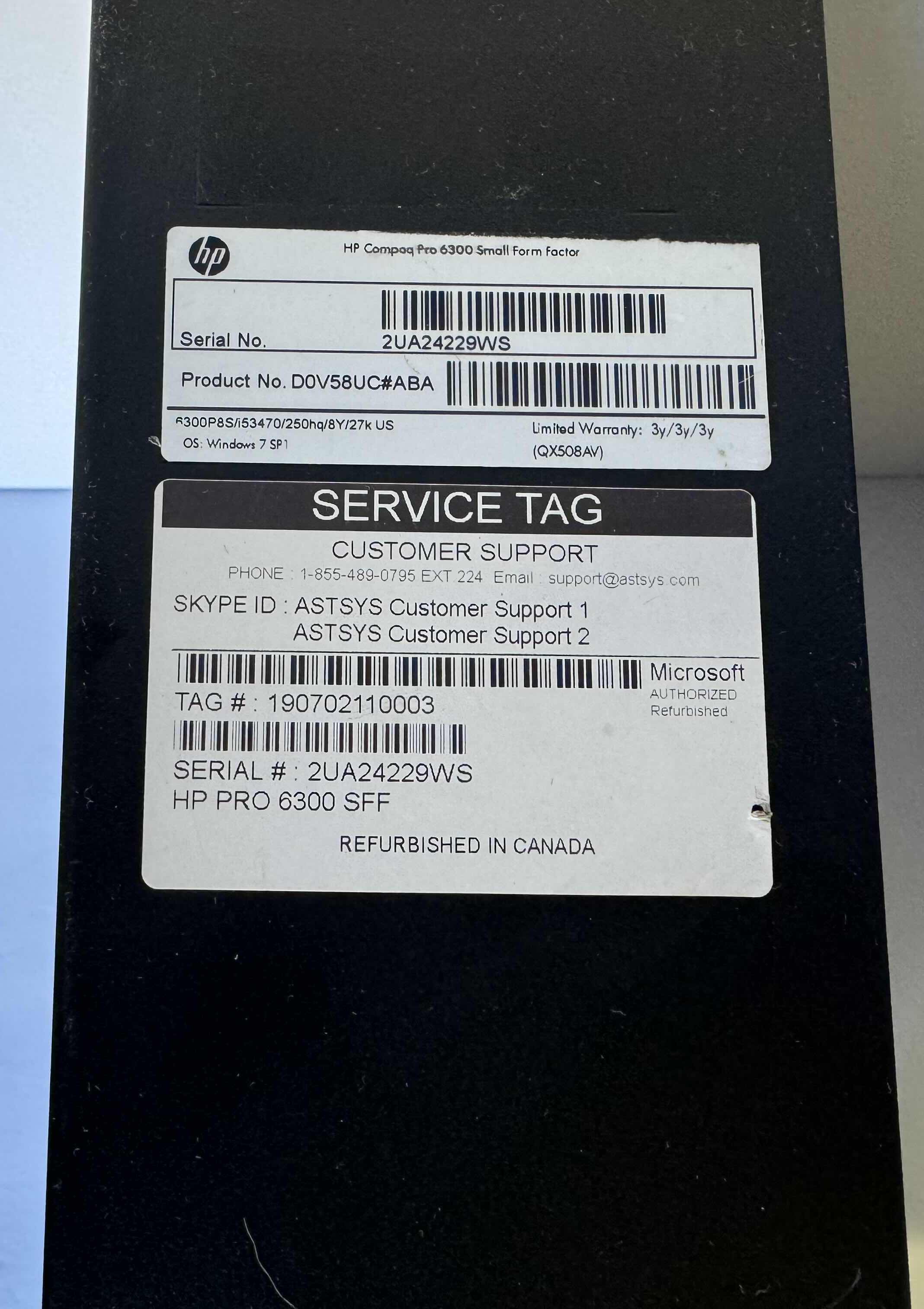 Photo 1 of HP COMPAQ PRO 6300 COMPUTER (SEE NOTES)