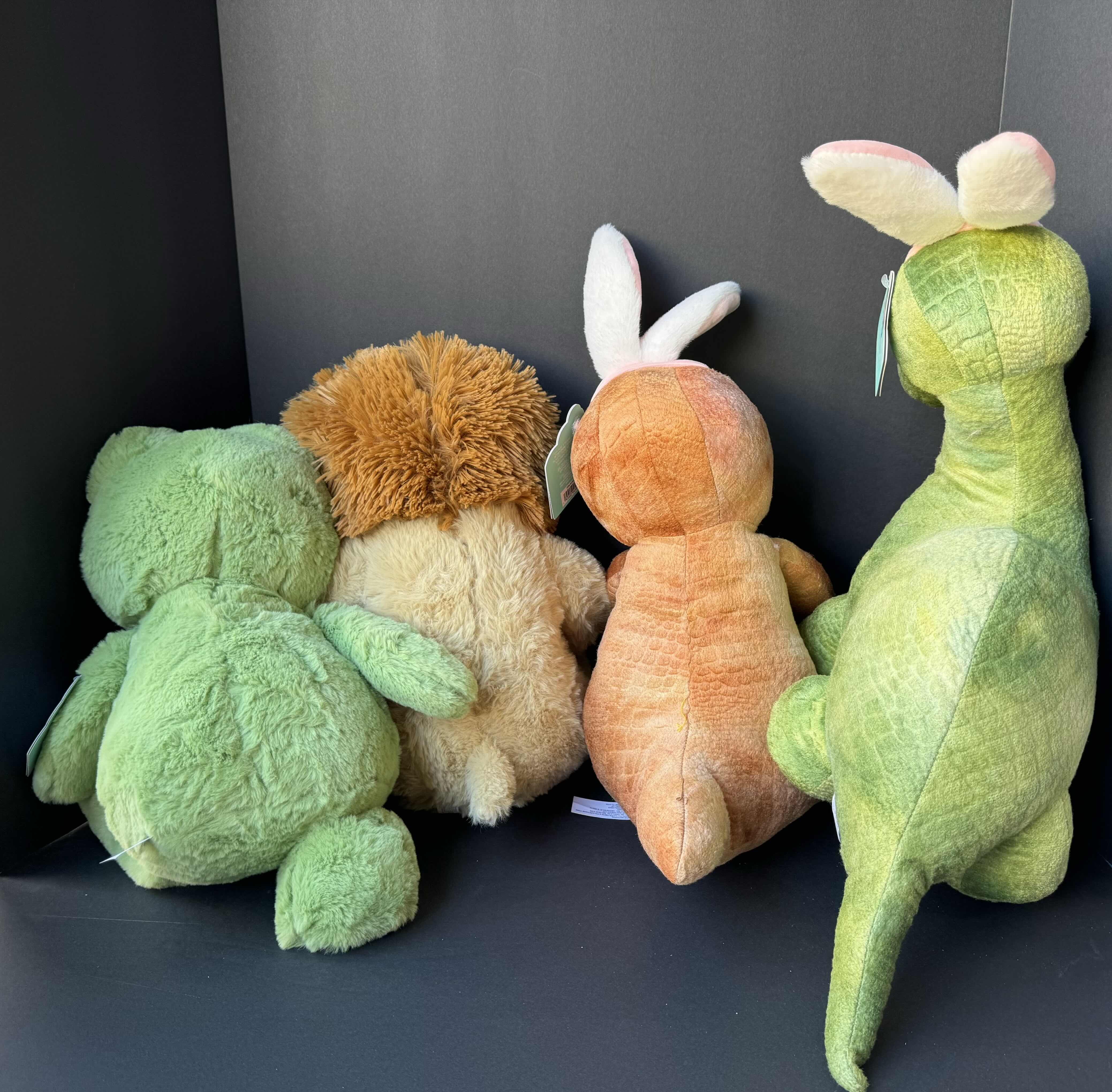 Photo 1 of HUG ME PLUSHIES (4) - FROG H12”, BIG/LITTLE LION H12” & DINOSAURS H15” NWT