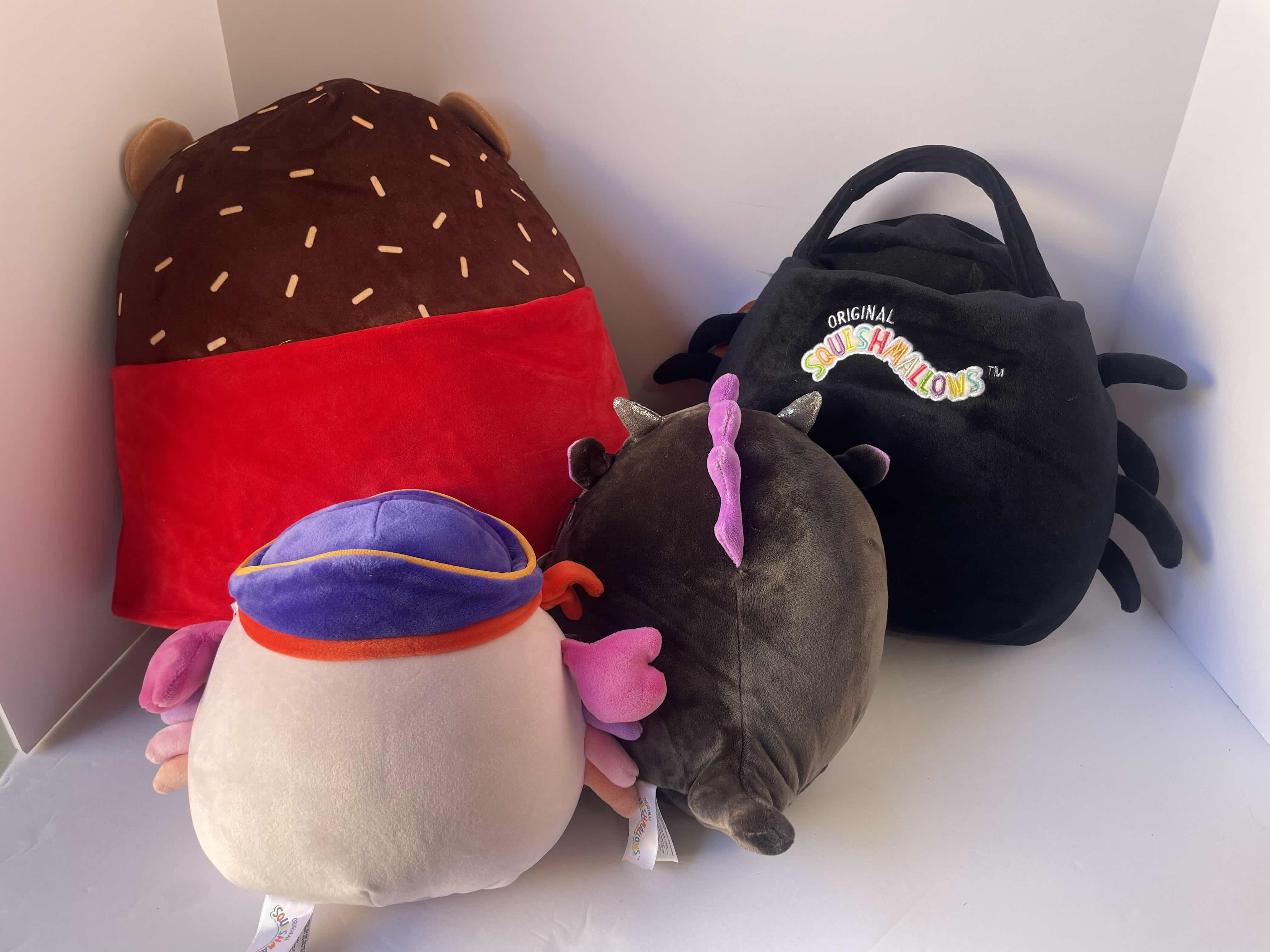 Photo 1 of HALLOWEEN SQUISHMALLOWS CAILEY H8”, DENT H8”, HANS H12” & ORIGINAL SQUISHMALLOWS TREAT PAIL BELLA H10” - TOTAL (4) NWT