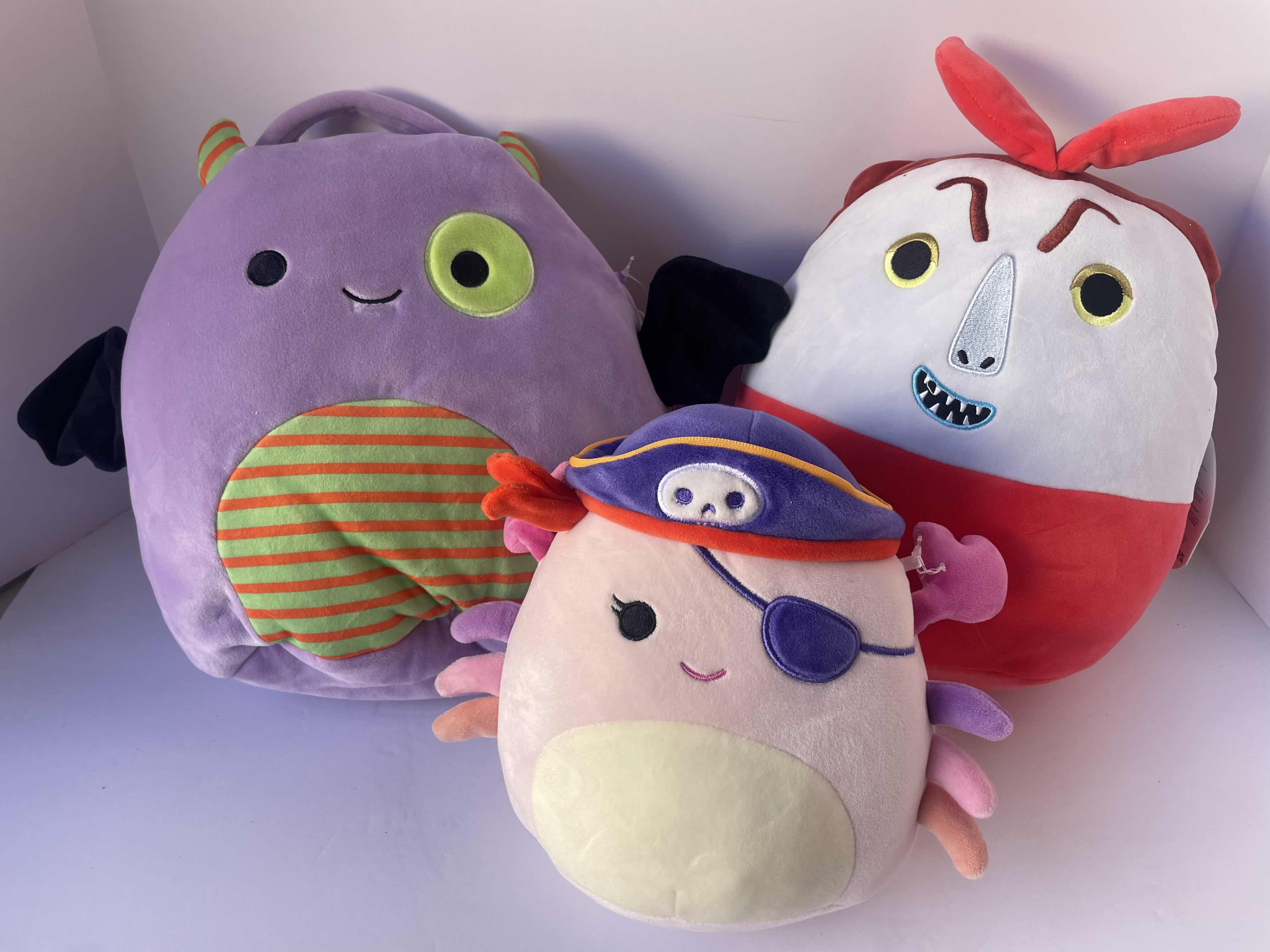 View 1 of ORIGINAL SQUISHMALLOWS TREAT PAIL BLAZE H10”, CAILEY H8" & THE NIGHTMARE BEFORE CHRISTMAS LOCK H10” NWT

