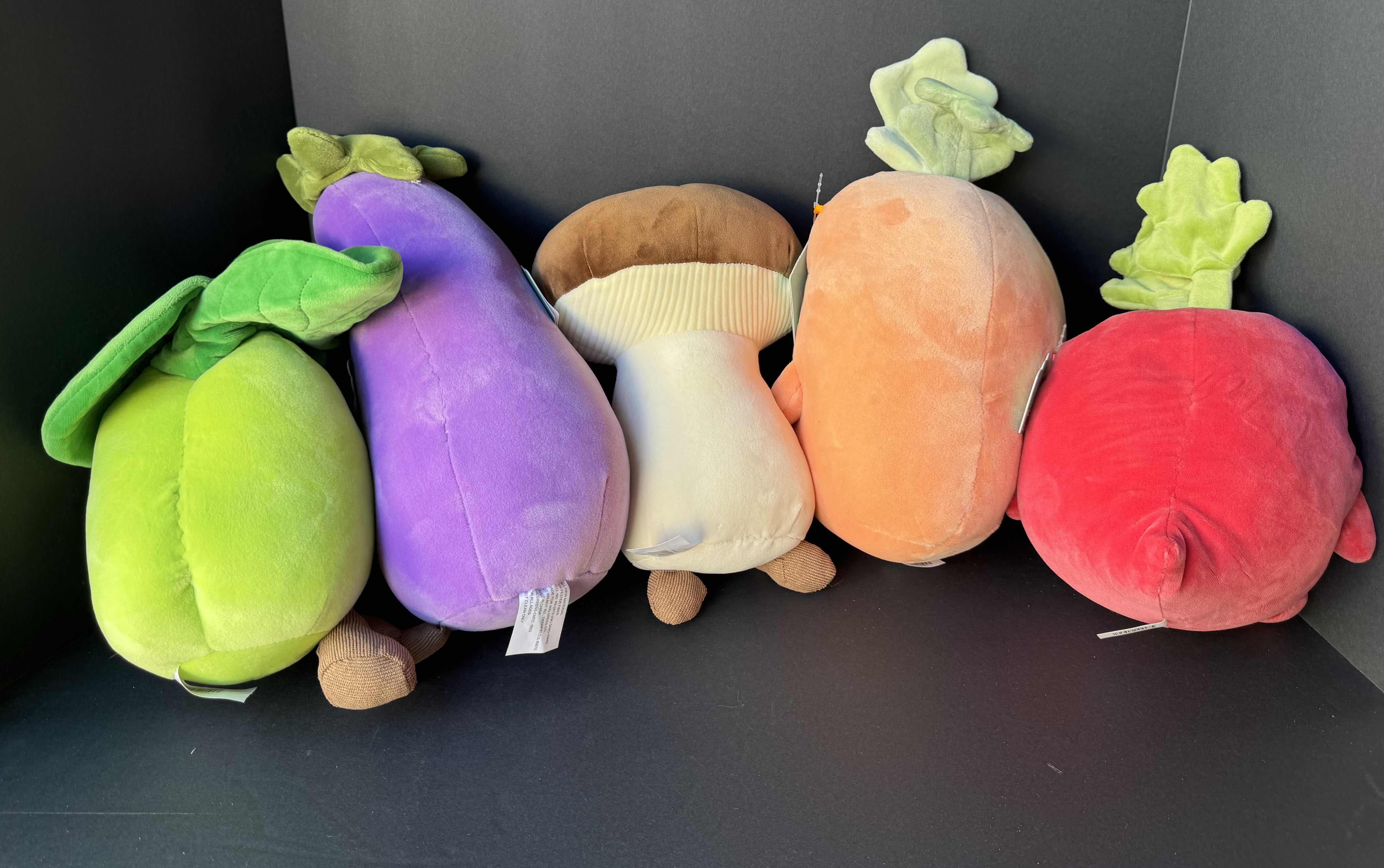 Photo 1 of NWT HUG ME PLUSHIES (5) - BOK CHOY H10”, EGGPLANT H12”, PORTBELLO MUSHROOM H10”, CARROT H12" & BEET H12“