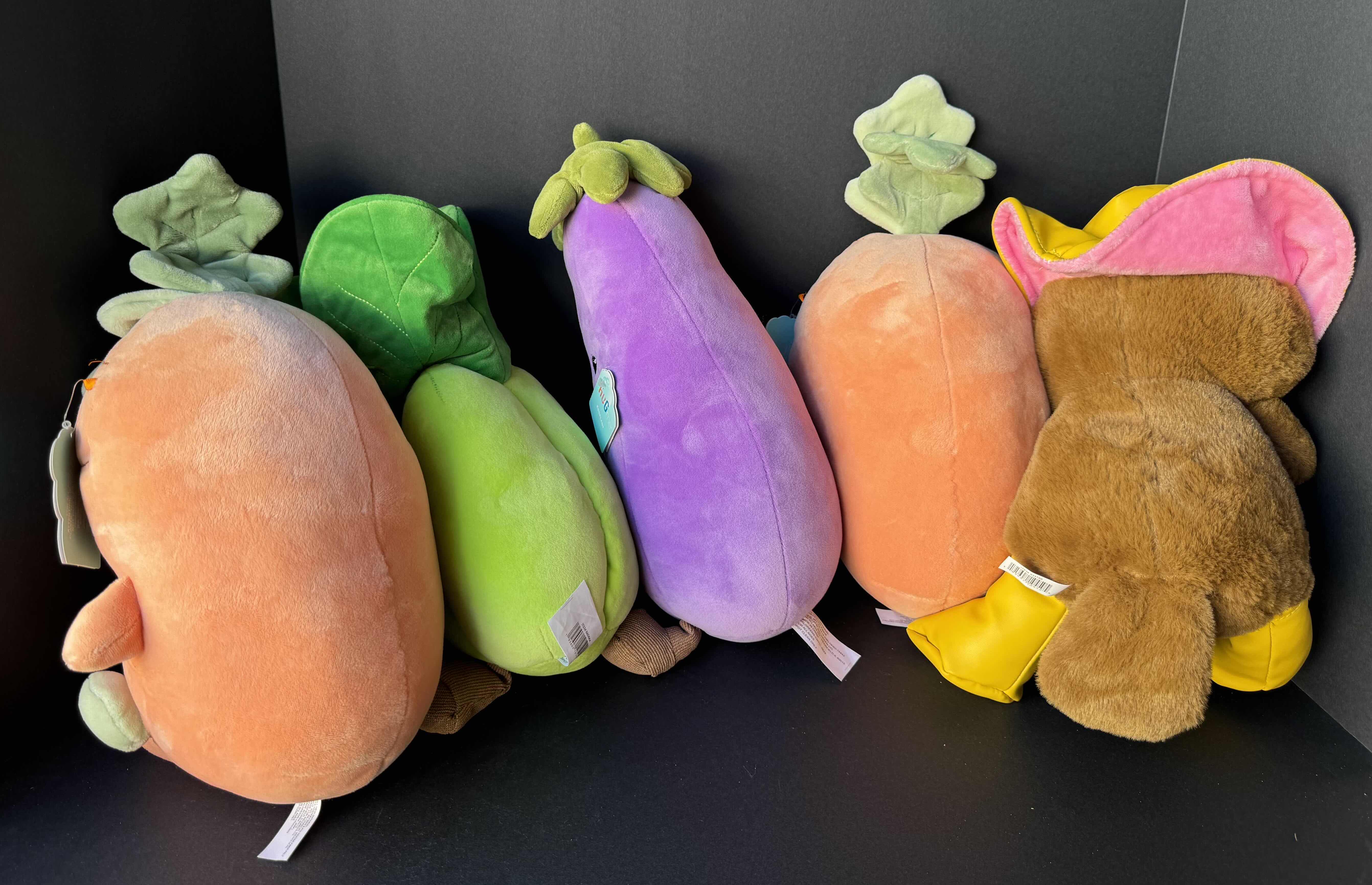 Photo 1 of NWT HUG ME PLUSH (5) - CARROT H10" (2), BOK CHOY H10”, PLATYPUS H12” & EGGPLANT H12” 