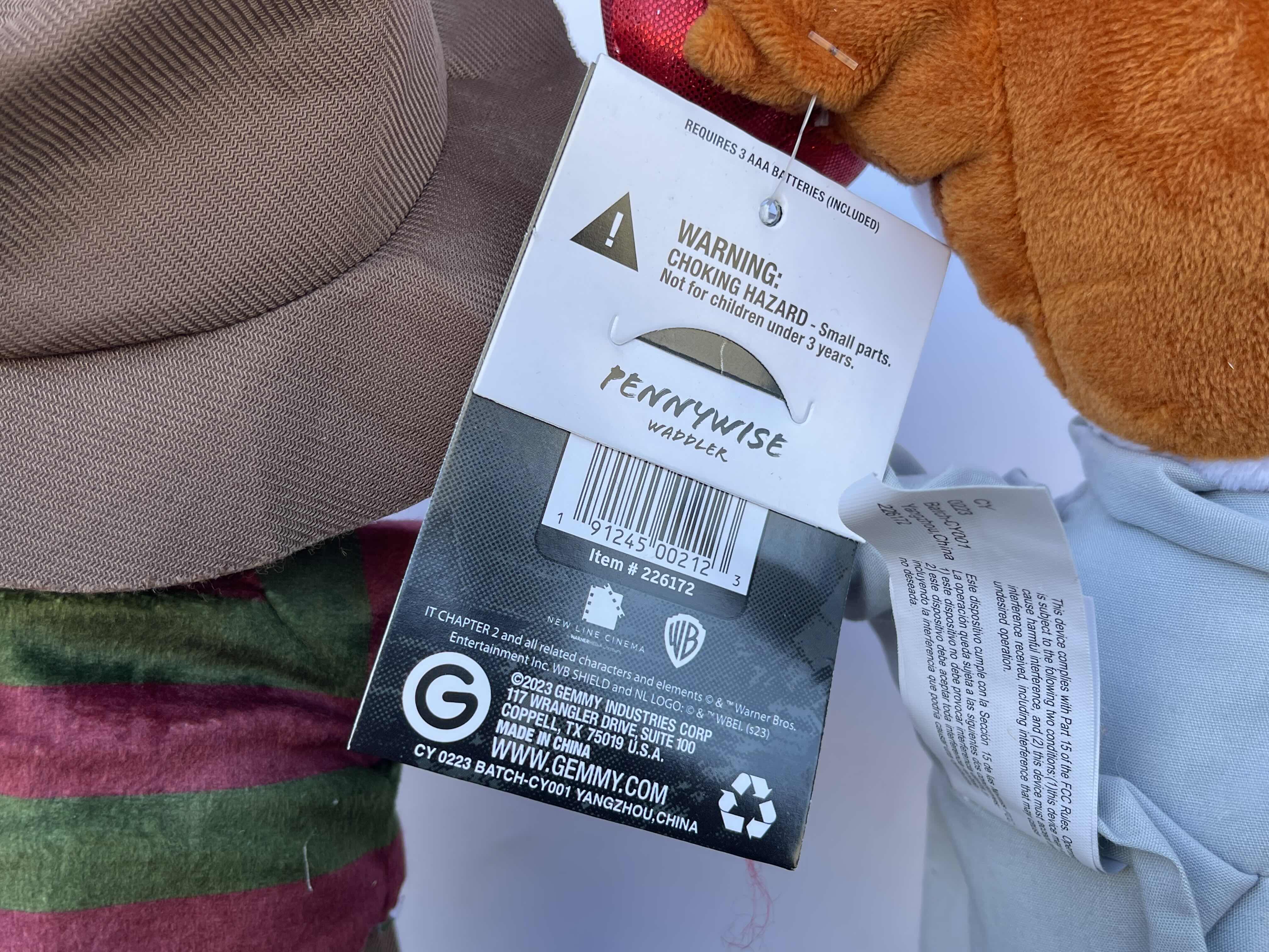 Photo 1 of GEMMY INDUSTRIES A NIGHTMARE ON ELM STREET FREDY KRUGER & IT PENNYWISE WADDLER ANIMATED PLUSHES H12” 