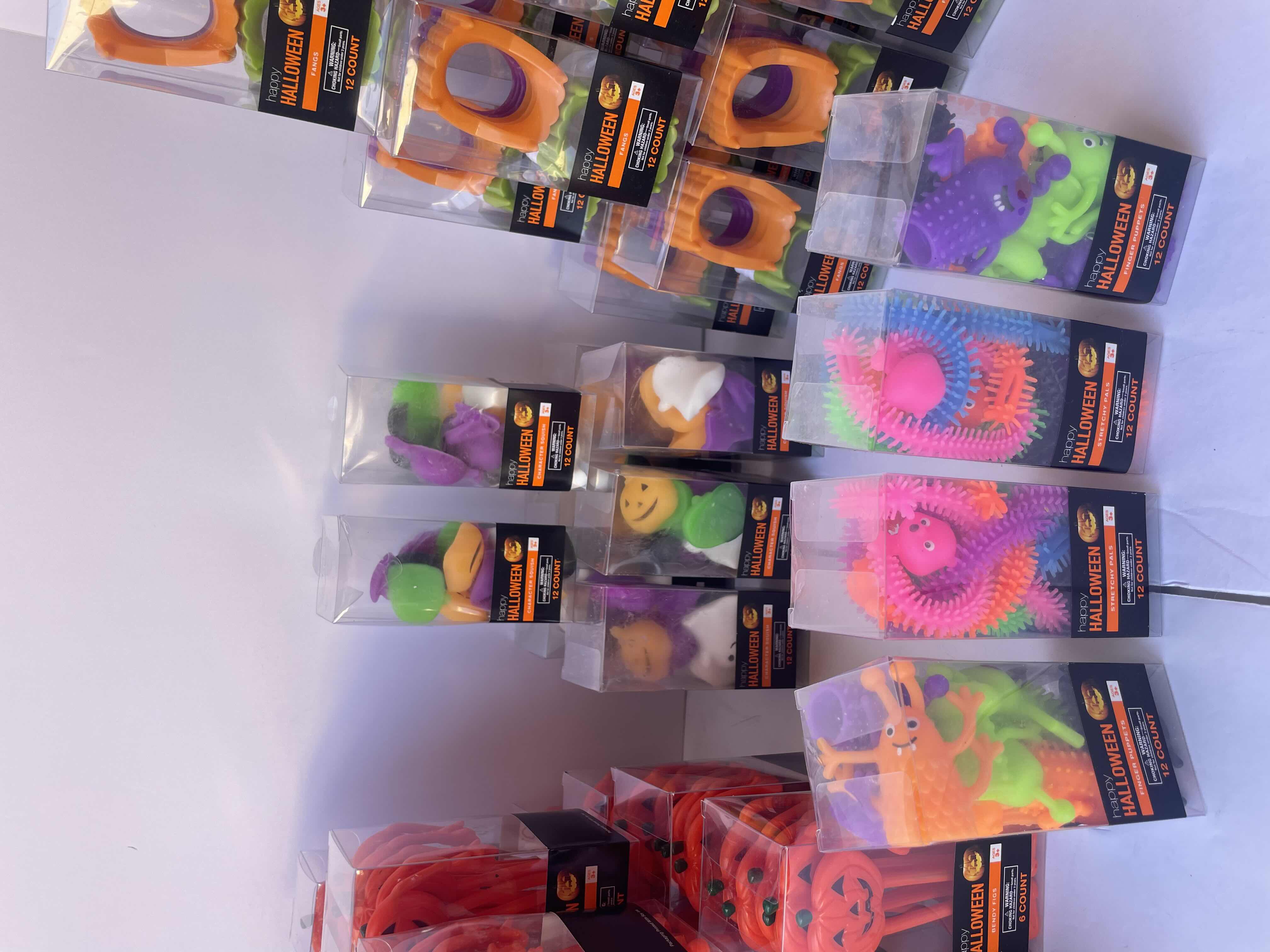 View 3 of HAPPY HALLOWEEN MINIS LARGE ASSORTMENT - PUMPKIN BENDY FIGS (36), TOY FANGS (23), CHARACTER SQUISH TOY (8), STRETCHY PALS TOY (2) & FINGER PUPPETS (2) - TOTAL 71 BOXES