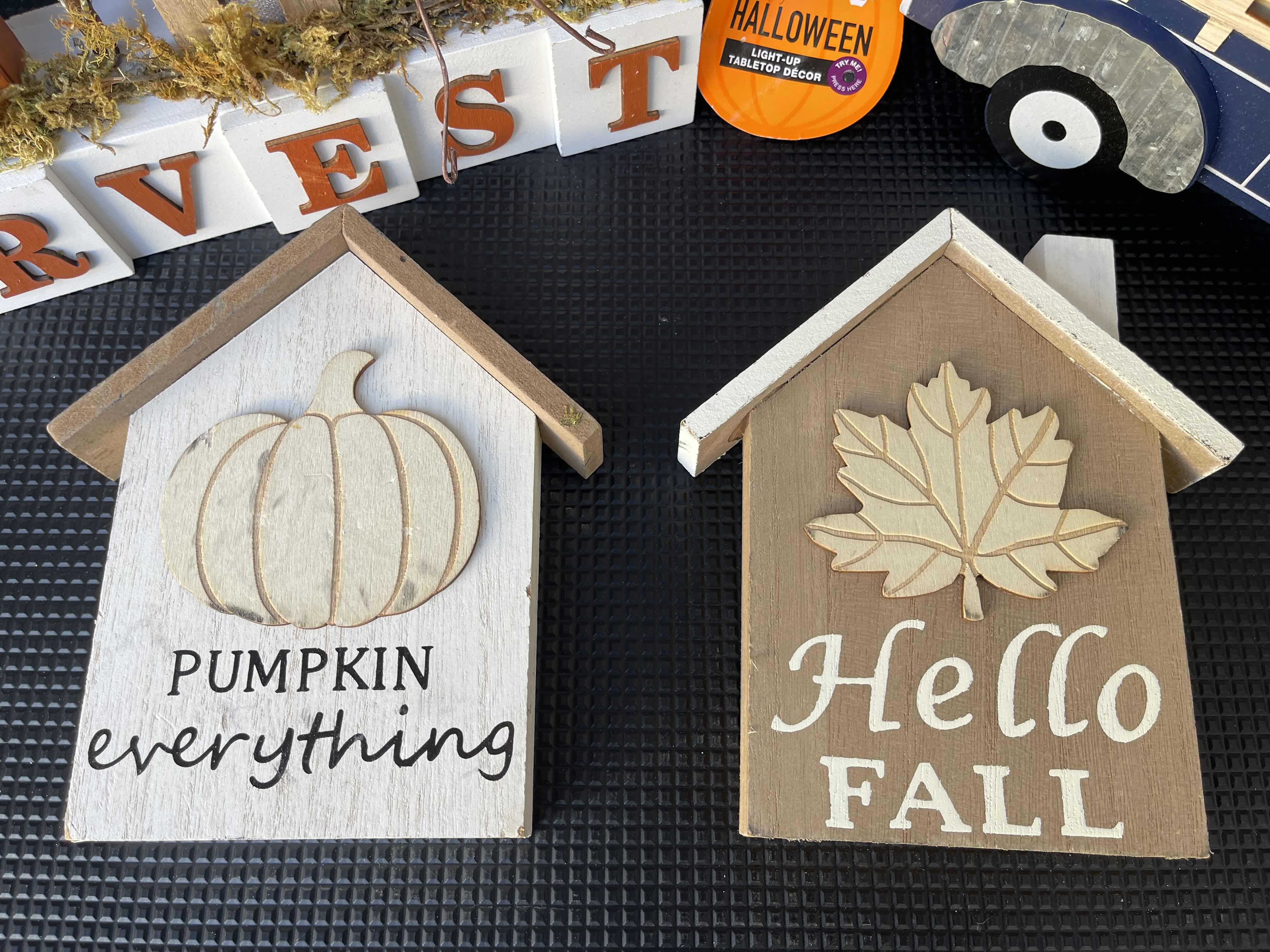 Photo 1 of FALL HARVEST WOOD HOME DECOR LARGE ASSORTED LOT - BLUE TRUCK (10), HARVEST HOUSES WITH LIGHTS (6), TABLE TOP HOUSES (4) - SEE NOTES