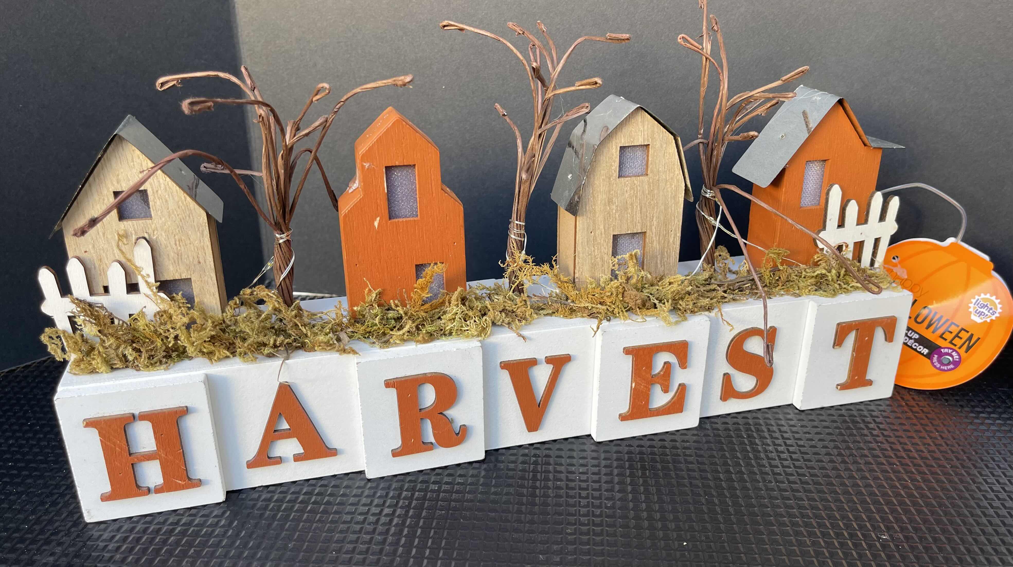 Photo 1 of FALL HARVEST WOOD HOME DECOR LARGE ASSORTED LOT - BLUE TRUCK (10), HARVEST HOUSES WITH LIGHTS (6), TABLE TOP HOUSES (4) - SEE NOTES