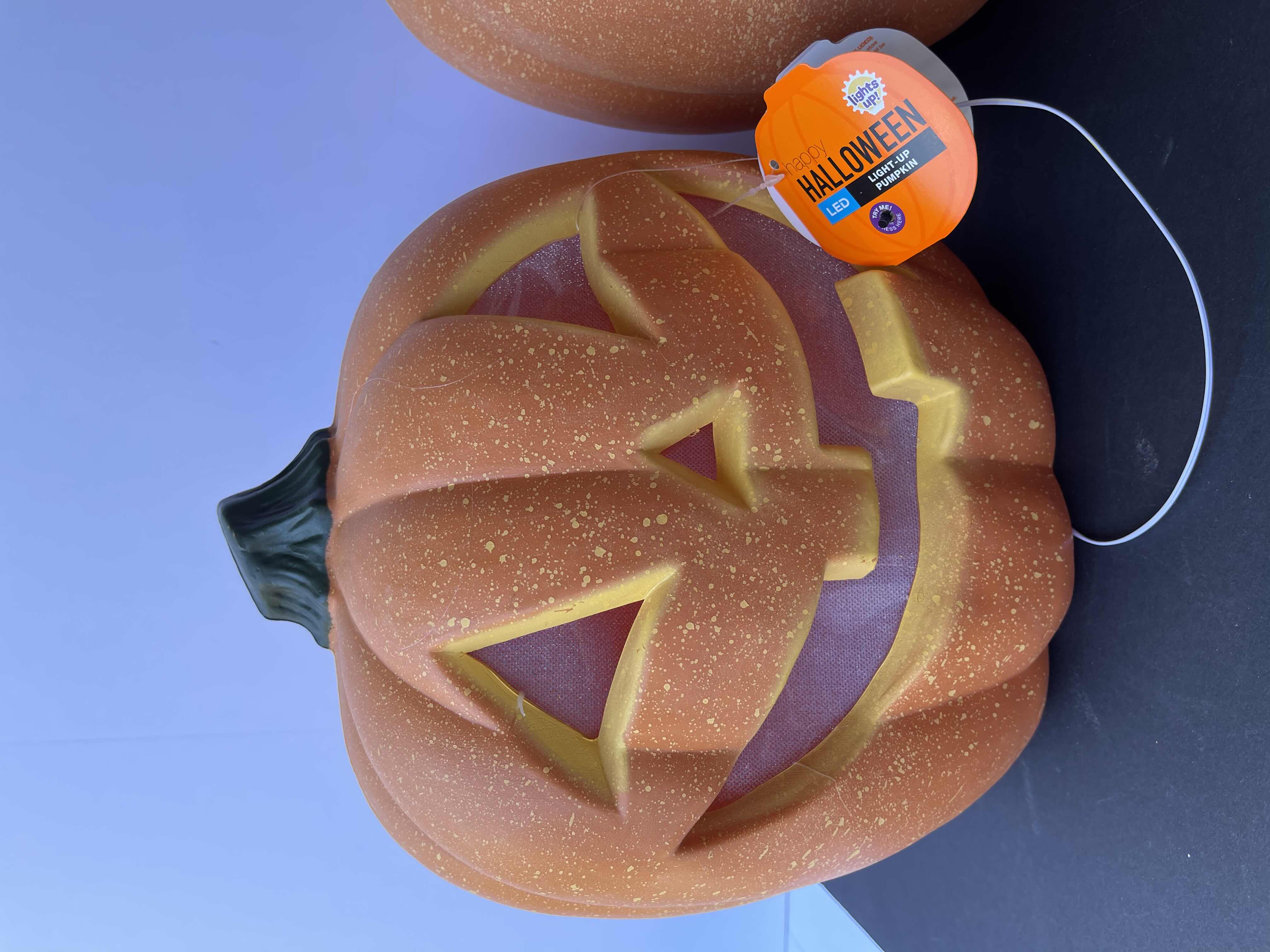Photo 1 of HAPPY HALLOWEEN 12” LIGHT-UP LED BLOW MOLD PUMPKIN HEAD (2) NWT