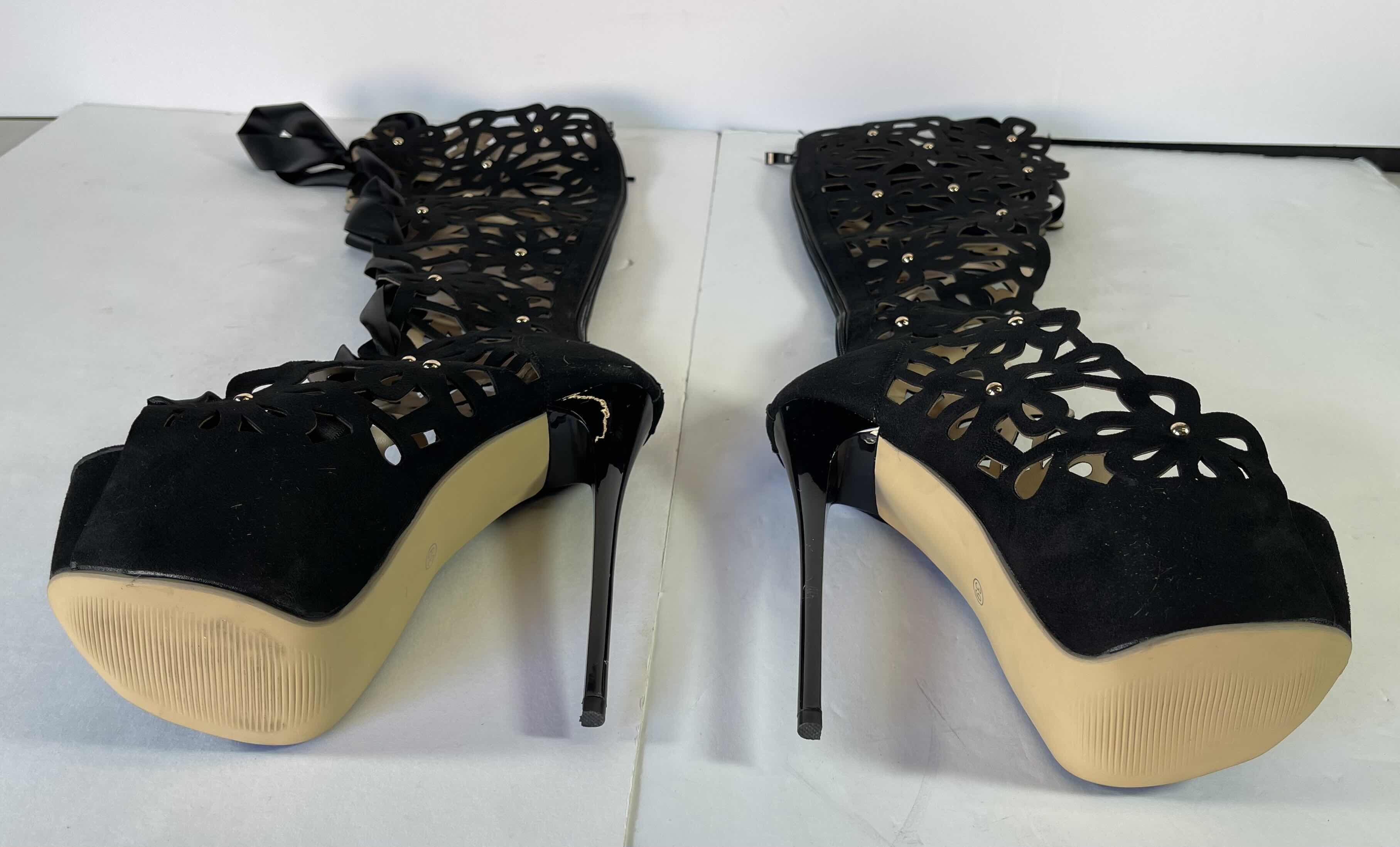 Photo 1 of WOMENS CRISS CROSS STRAPPY PEEP TOE BOOTS CUT OUT PLATFORM KNEE HIGH GLADIATOR STILETTO SANDALS 24”