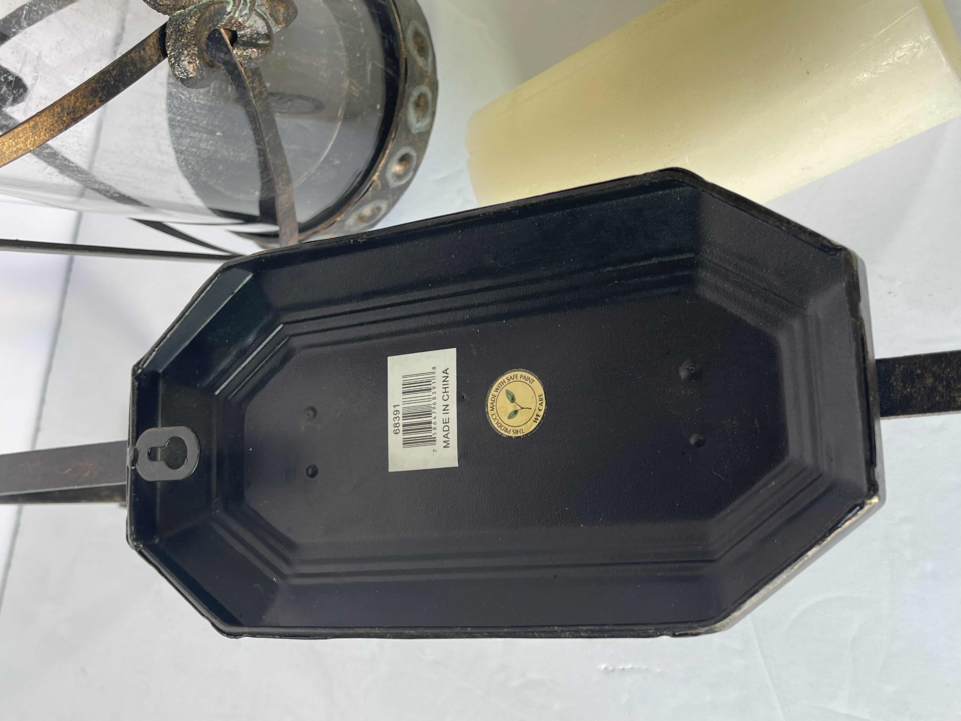 Photo 1 of PAIR OF HANGING CANDLE SCONCES GLASS CYLINDER BRASS FINISH WITH BATTERY CANDLES