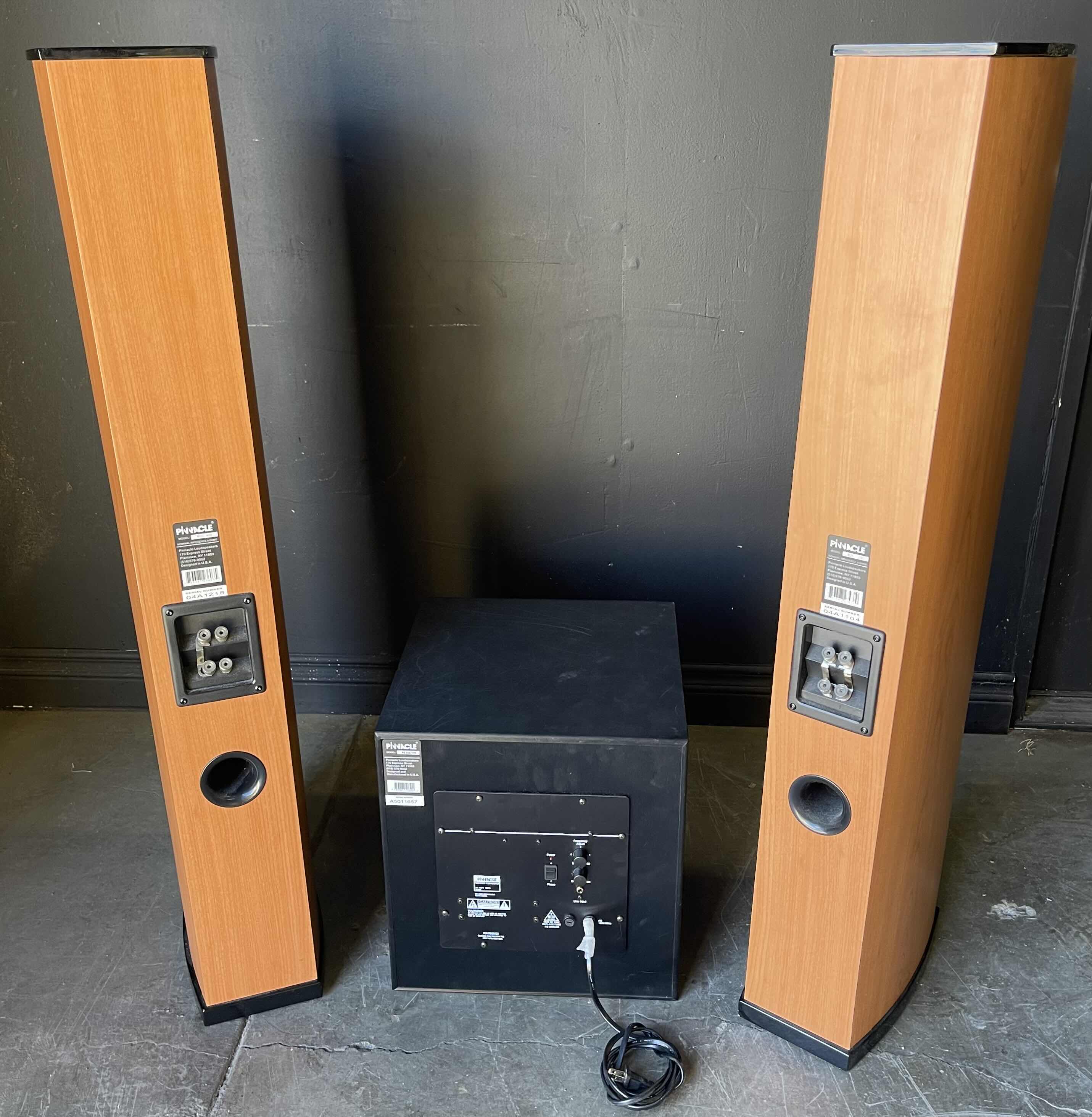 Photo 1 of PINNACLE FLOOR SPEAKERS MODEL BDC 1200 & SUB WOOFER MODEL PS SUB 150 MSRP $300