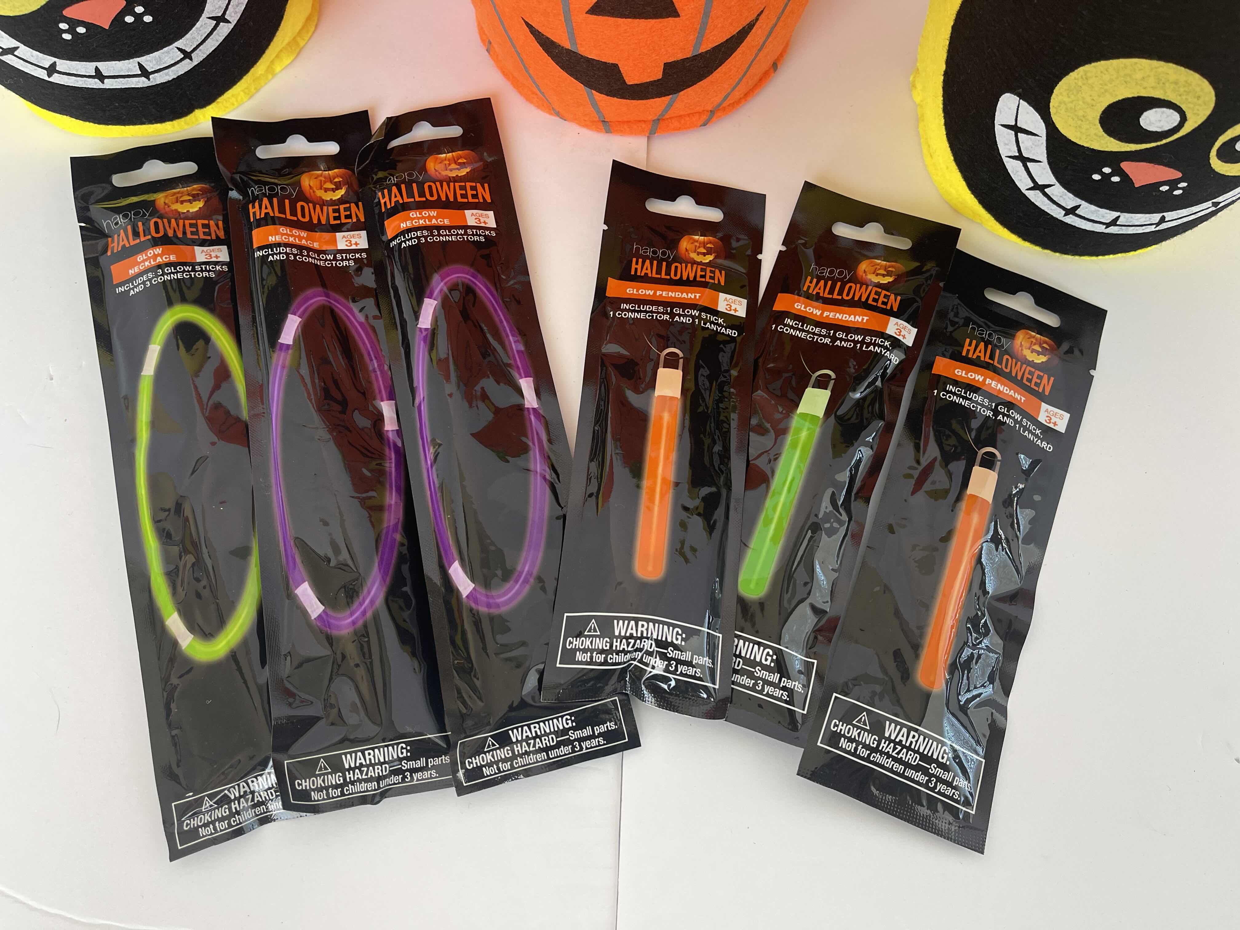Photo 1 of NEW FELT HALLOWEEN BASKETS 7”, GLOW STICKS & GLOW NECKLACES (3 EACH)