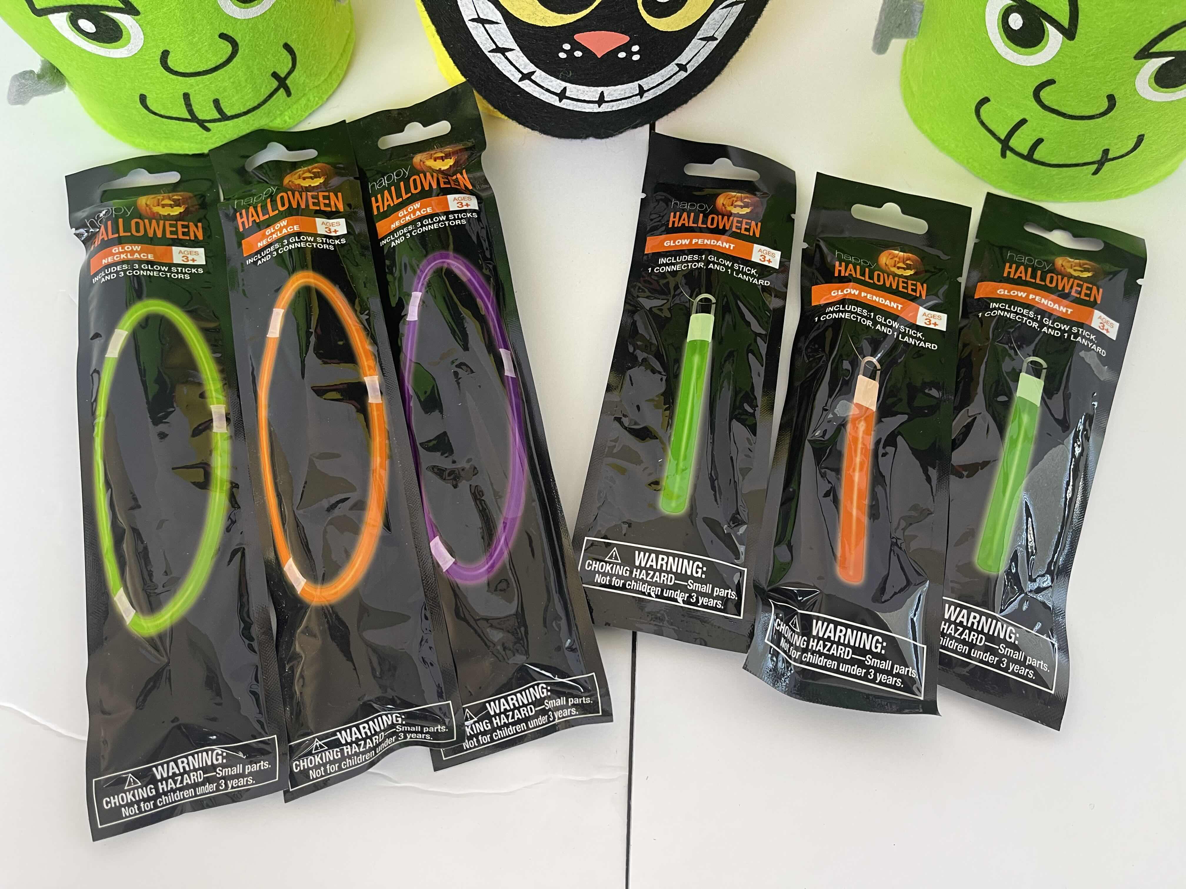 Photo 1 of NEW FELT HALLOWEEN BASKETS 7”, GLOW STICKS & GLOW NECKLACES (3 EACH)