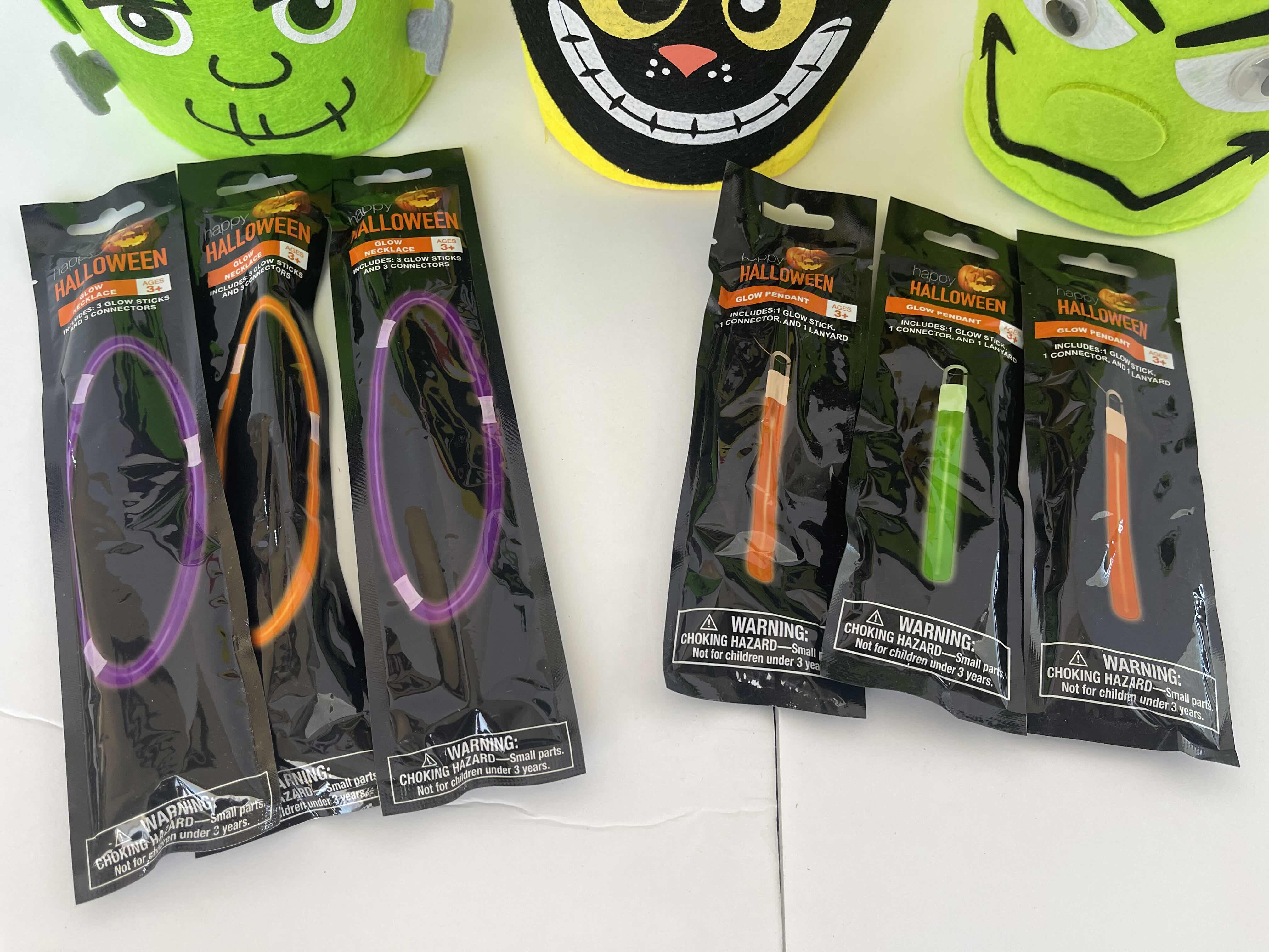 Photo 1 of NEW FELT HALLOWEEN BASKETS 7”, GLOW STICKS & GLOW NECKLACES (3 EACH)