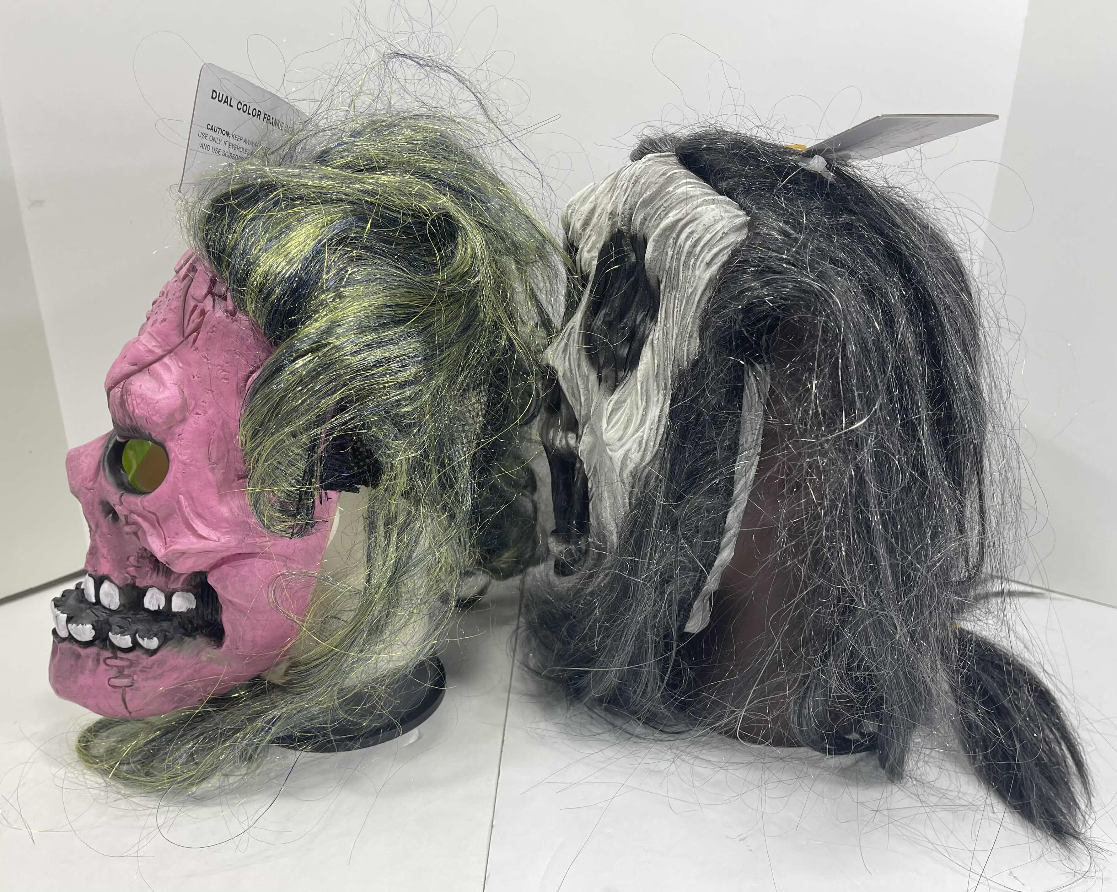 Photo 1 of NEW HAPPY HALLOWEEN COSTUME RUBBER FACE MASKS (2) DUAL COLOR FRANKIE & WIZARD