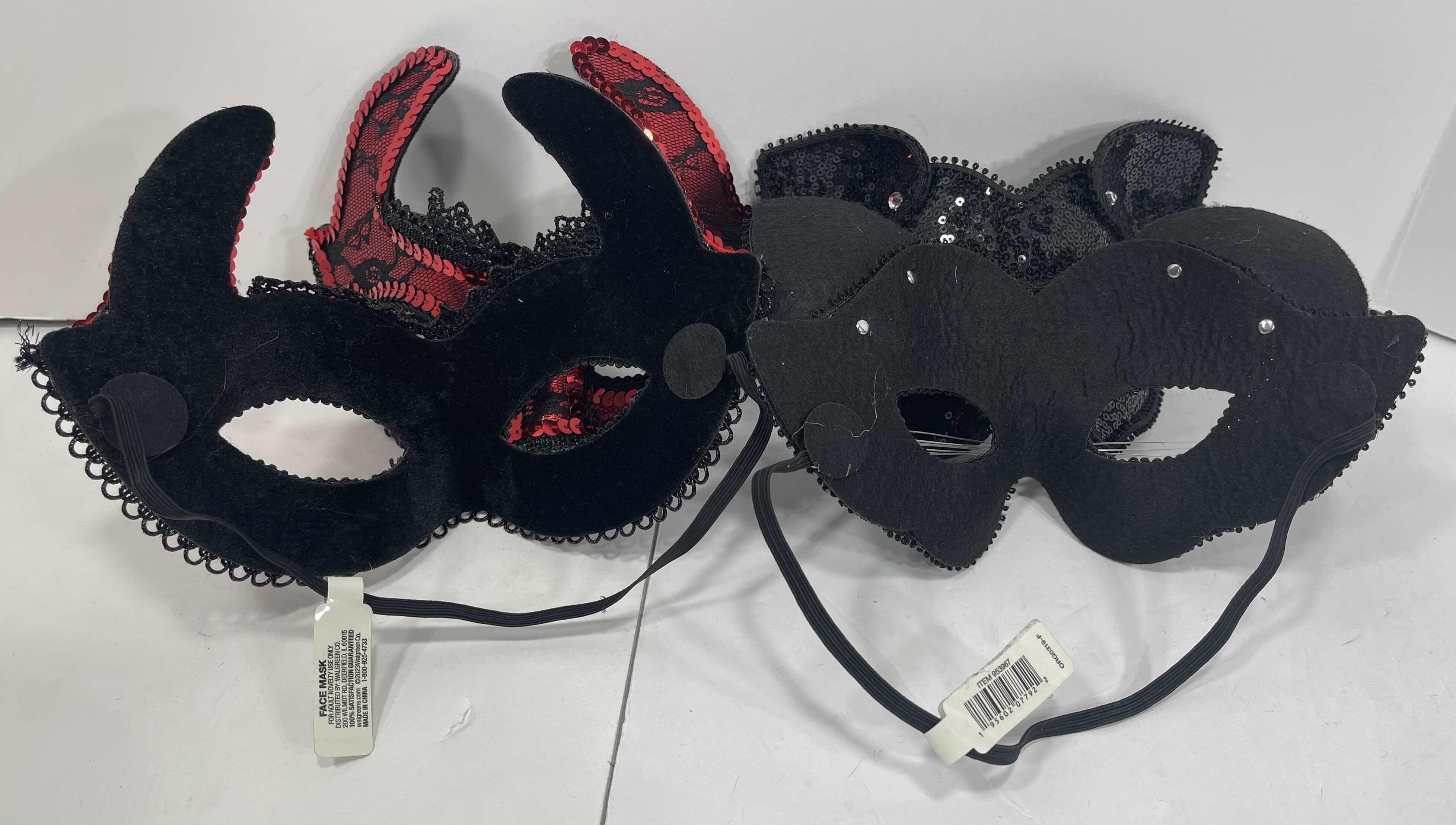 Photo 1 of NEW SEQUINS HALLOWEEN FACE MASKS (4) - RED DEVIL (2) & BLACK CAT (2)